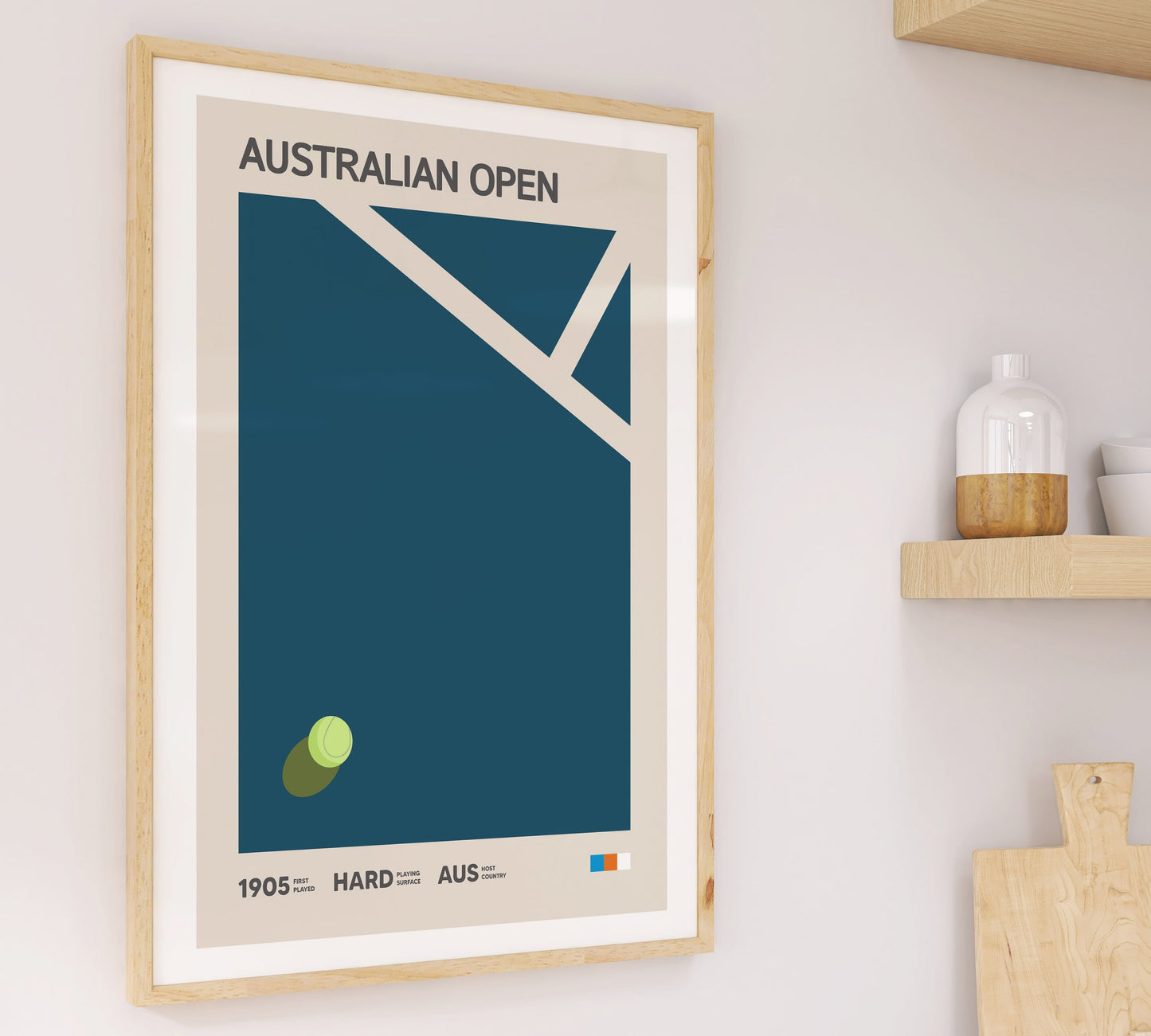 Australian Open Tennis Poster – Aqua Blue Minimalist Sports Art Print