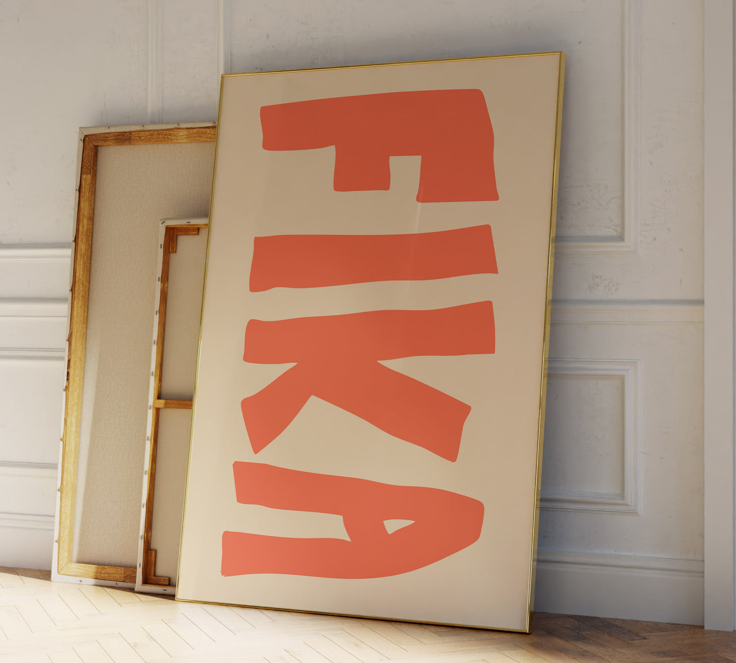Minimalist “Fika” poster in Scandinavian style with calm tones – perfect for kitchen or coffee space