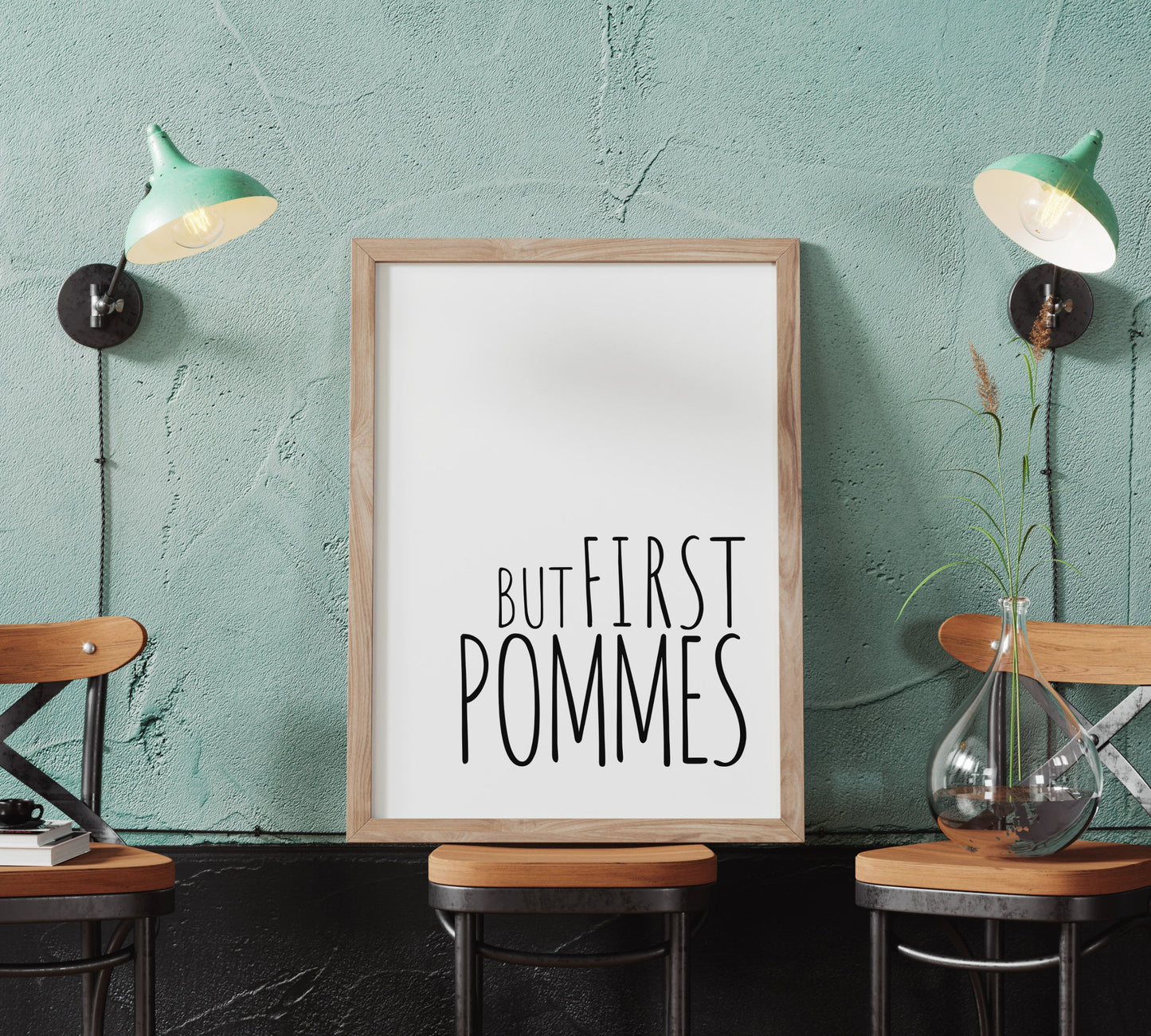 But First Fries Poster | But First Pommes Print | French Fries Quote Wall Art | Minimalist Wall Decor | Funny Typography Fries Poster Art