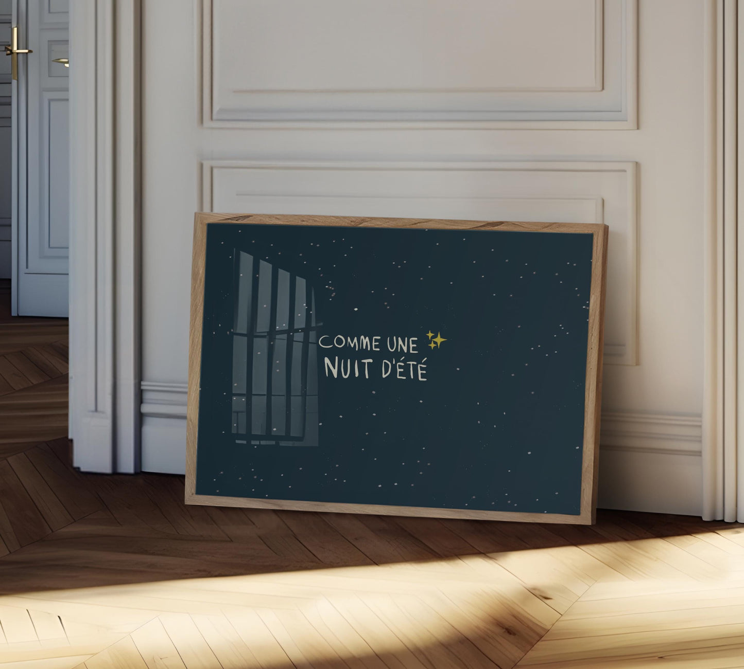 Comme Une Nuit D'Été Poster, Like A Summer Night Print, Handdrawn Illustration, Night Sky, French Poster, Goodnight Poster, Bedroom Wall Art