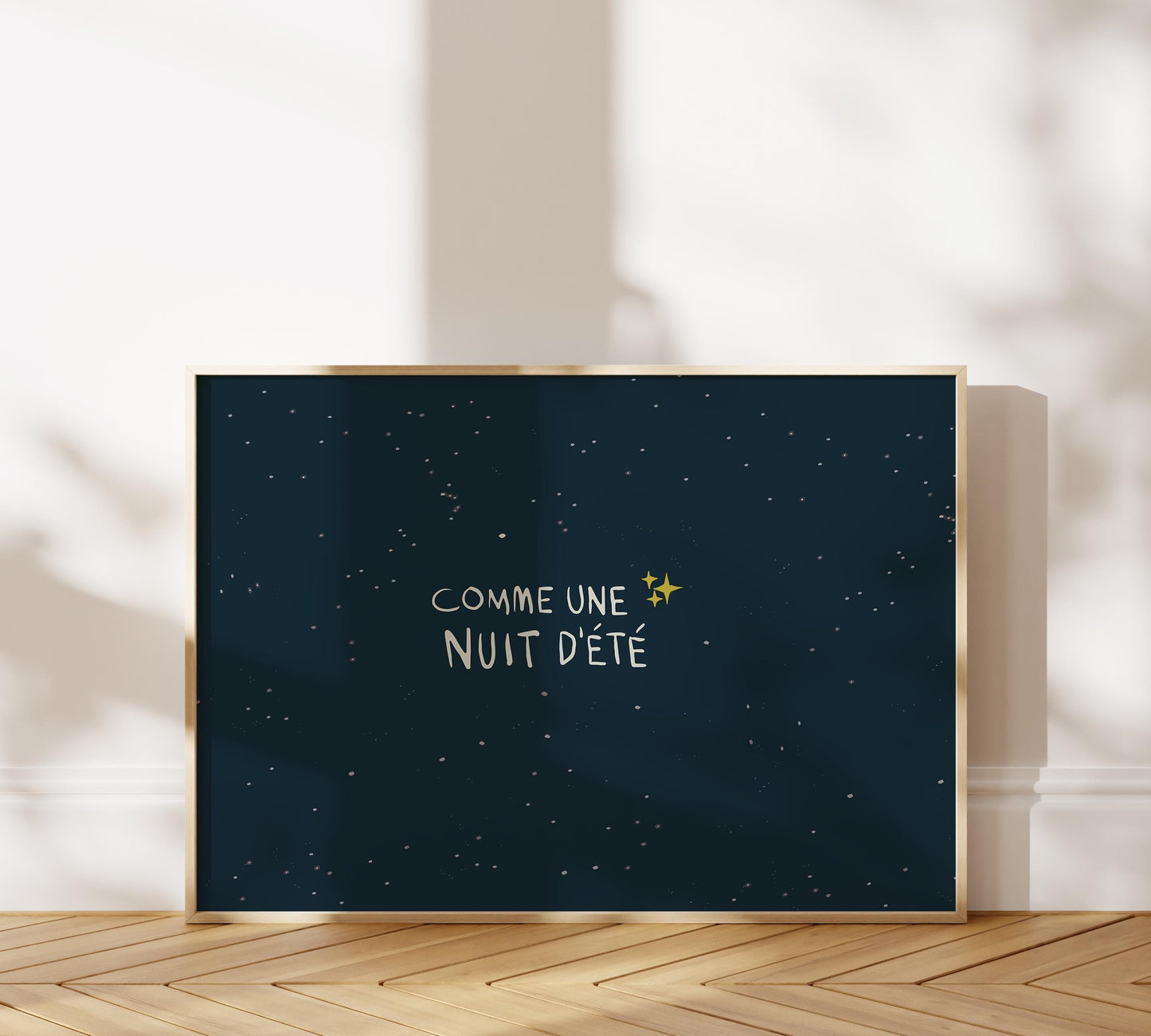 Comme Une Nuit D'Été Poster, Like A Summer Night Print, Handdrawn Illustration, Night Sky, French Poster, Goodnight Poster, Bedroom Wall Art
