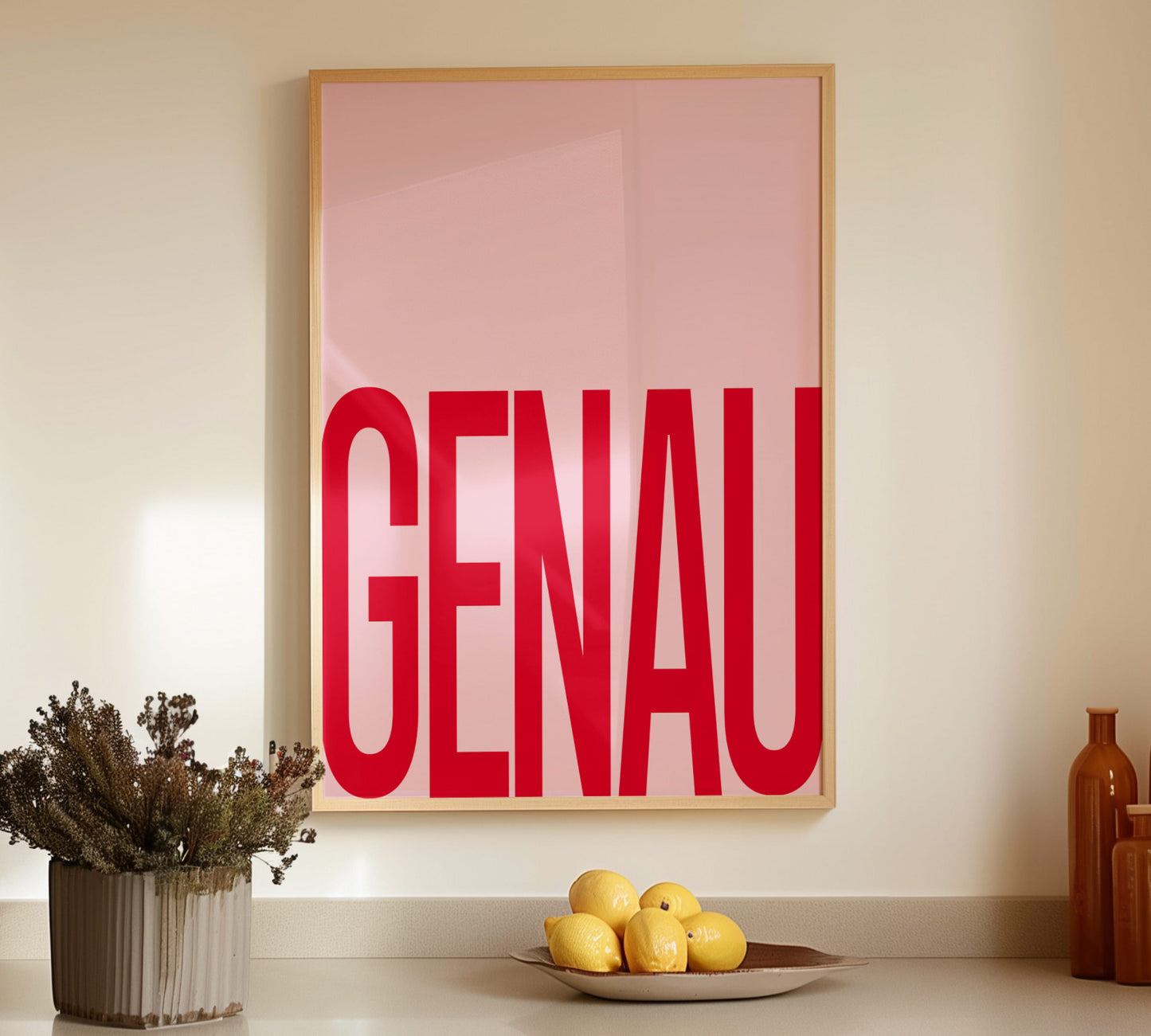 Pinke Küchendeko mit witzigem deutschen Wort genau