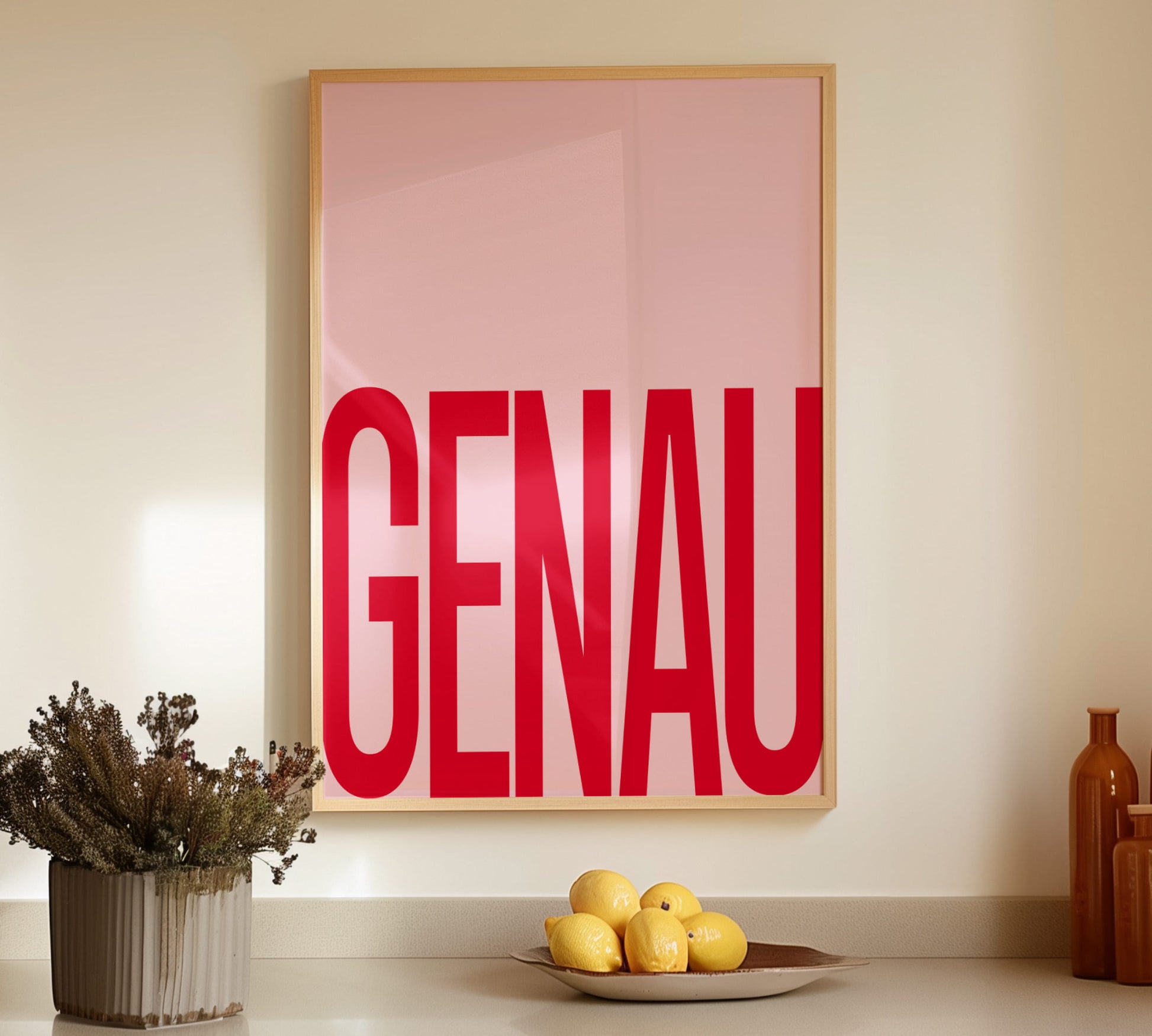 Pinke Küchendeko mit witzigem deutschen Wort genau