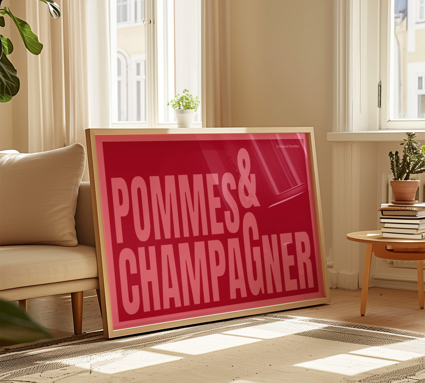 Pommes & Champagner – Typografie Poster in Pink & Rot