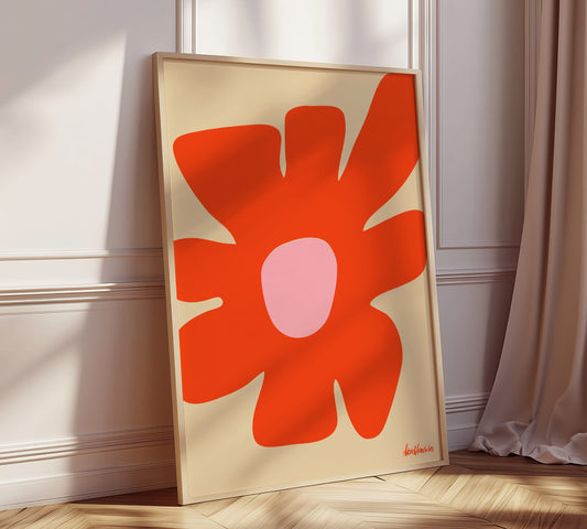 Abstraktes Blumenposter mit großer orangefarbener Daisy Form