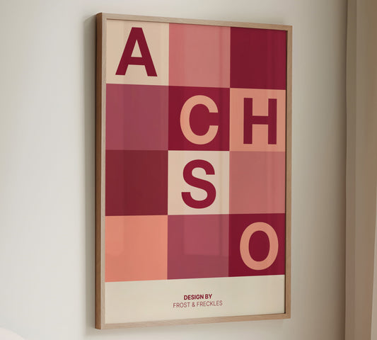 Achso Print als schlichtes Wandbild mit typografischem Fokus im Bauhaus Stil