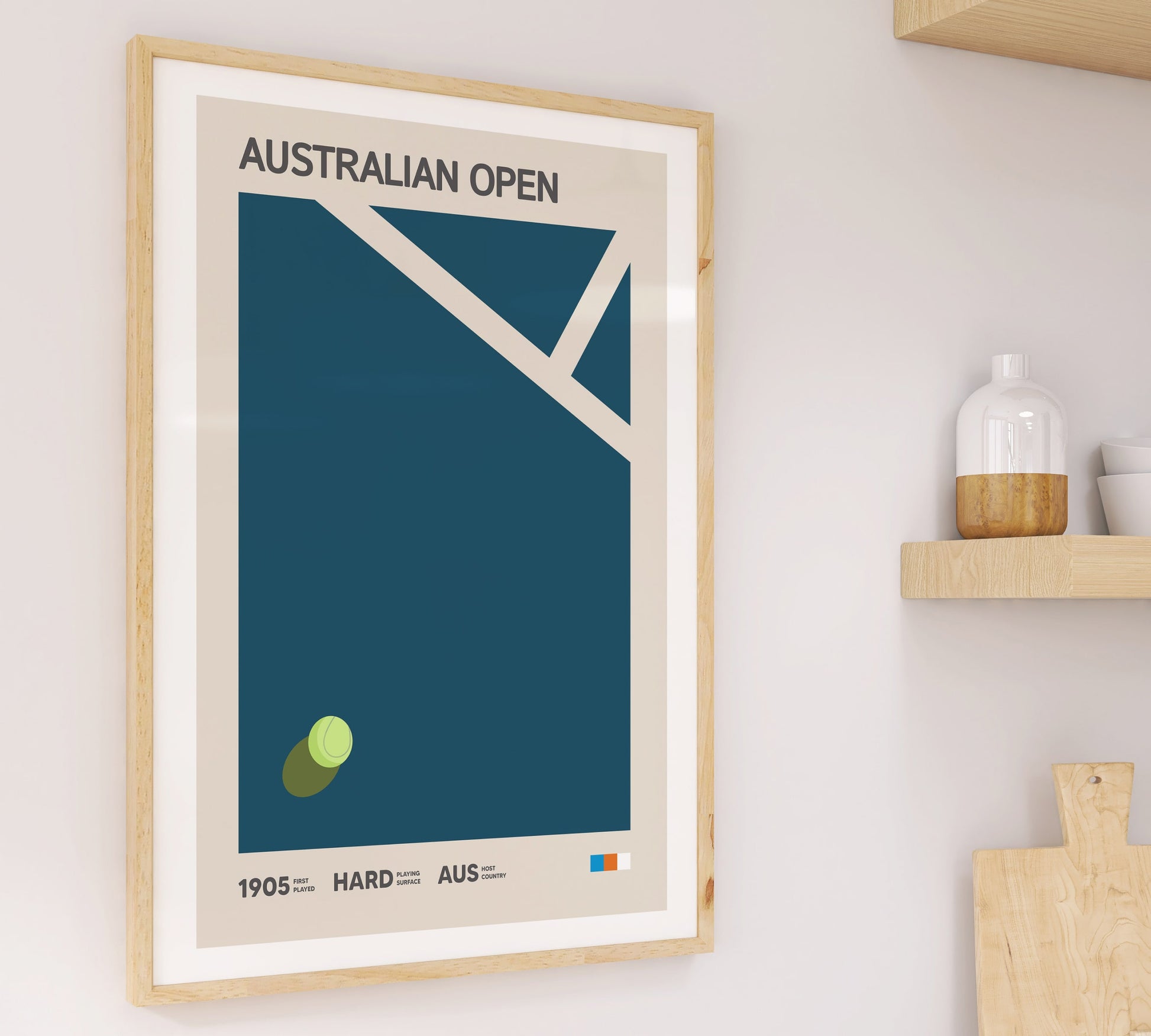 Australian Open Tennis Poster – Aqua Blue Minimalist Sports Art Print