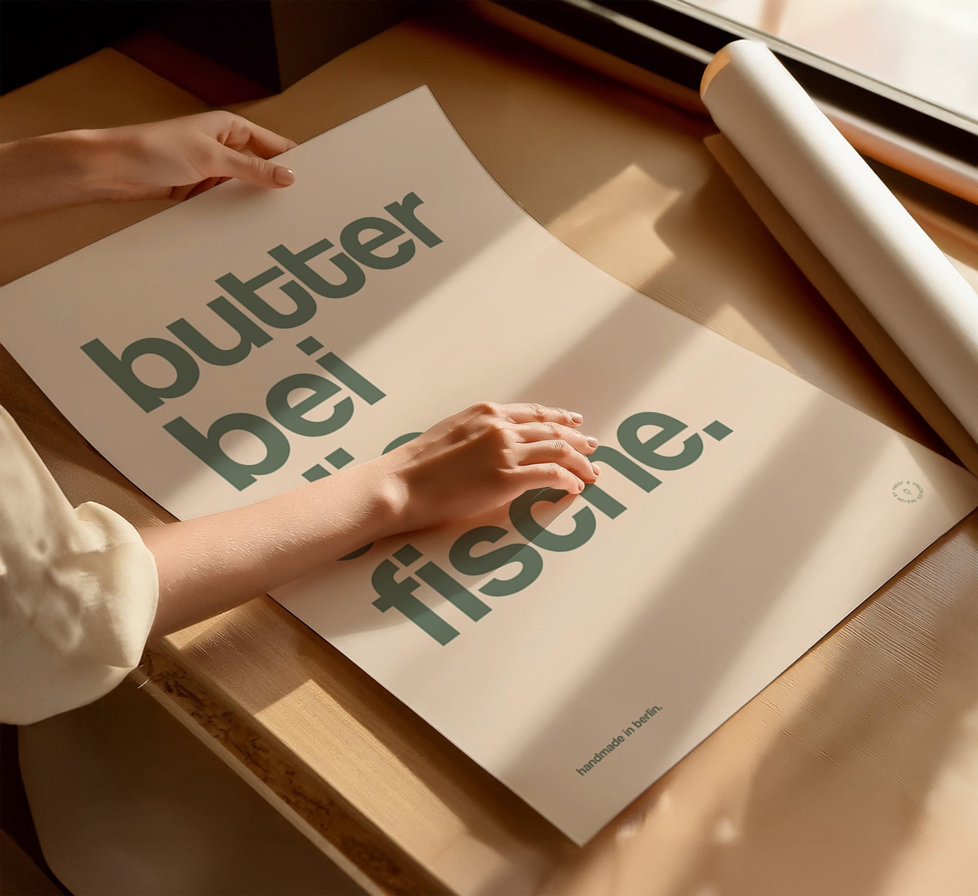 Küchenposter mit Typografie und bekannter norddeutscher Redewendung "Butter bei die Fische"