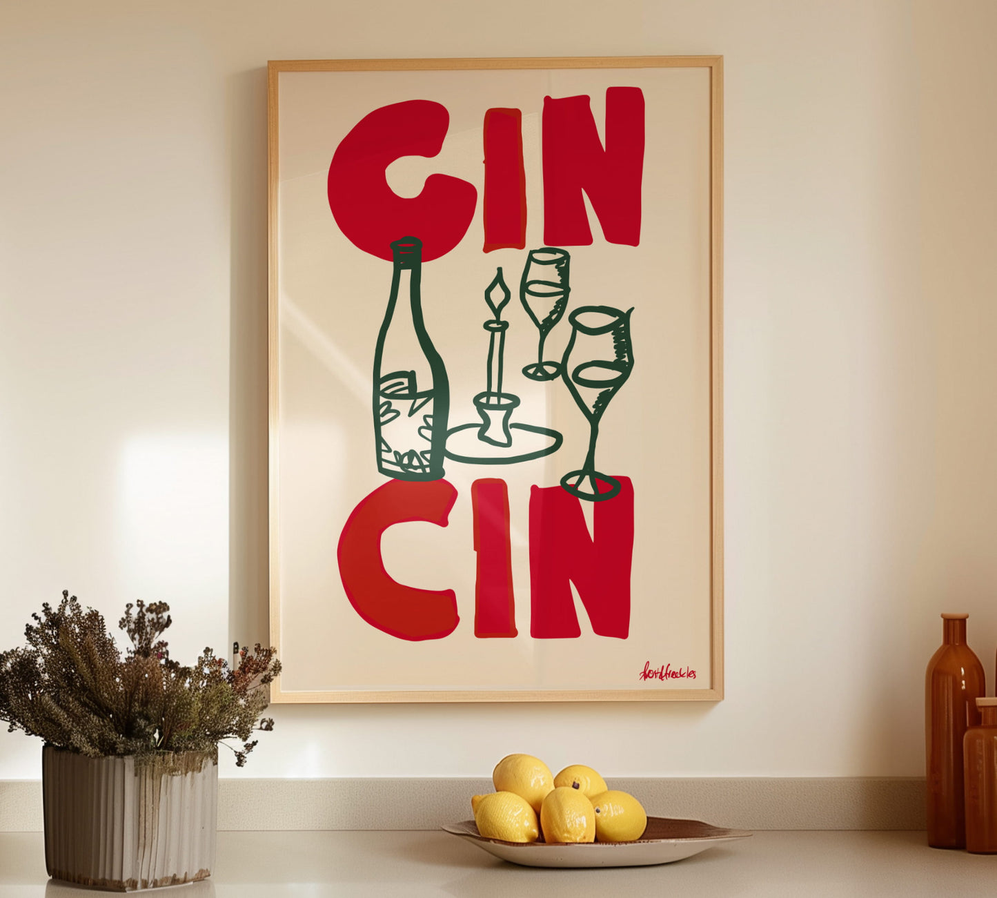 Modernes Küchenposter für die minimalistische Küche, gerahmt über Küchentheke