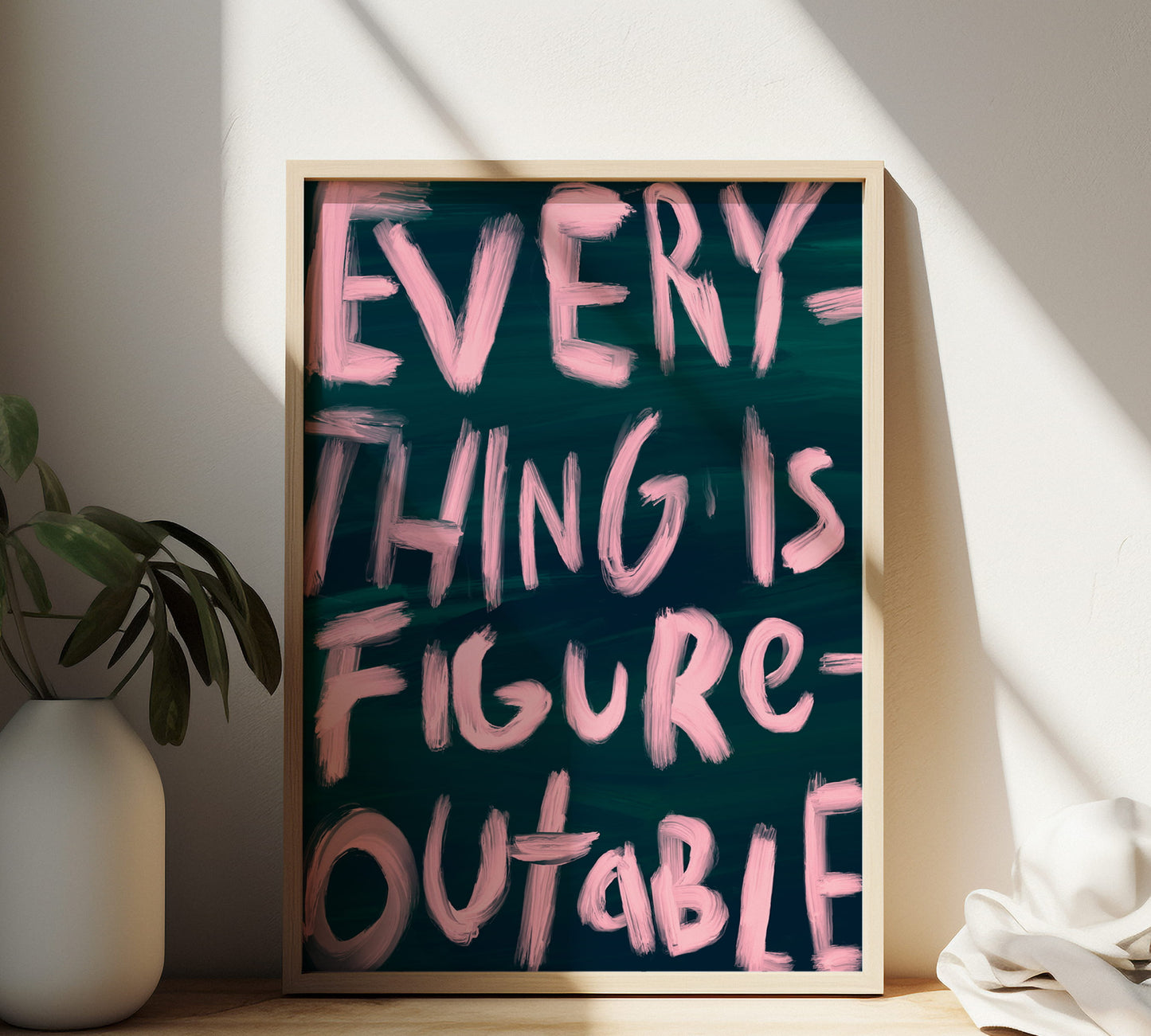 Gerahmtes motivierendes Poster für Home Office oder Schreibtisch mit Everything is Figureoutable Motiv