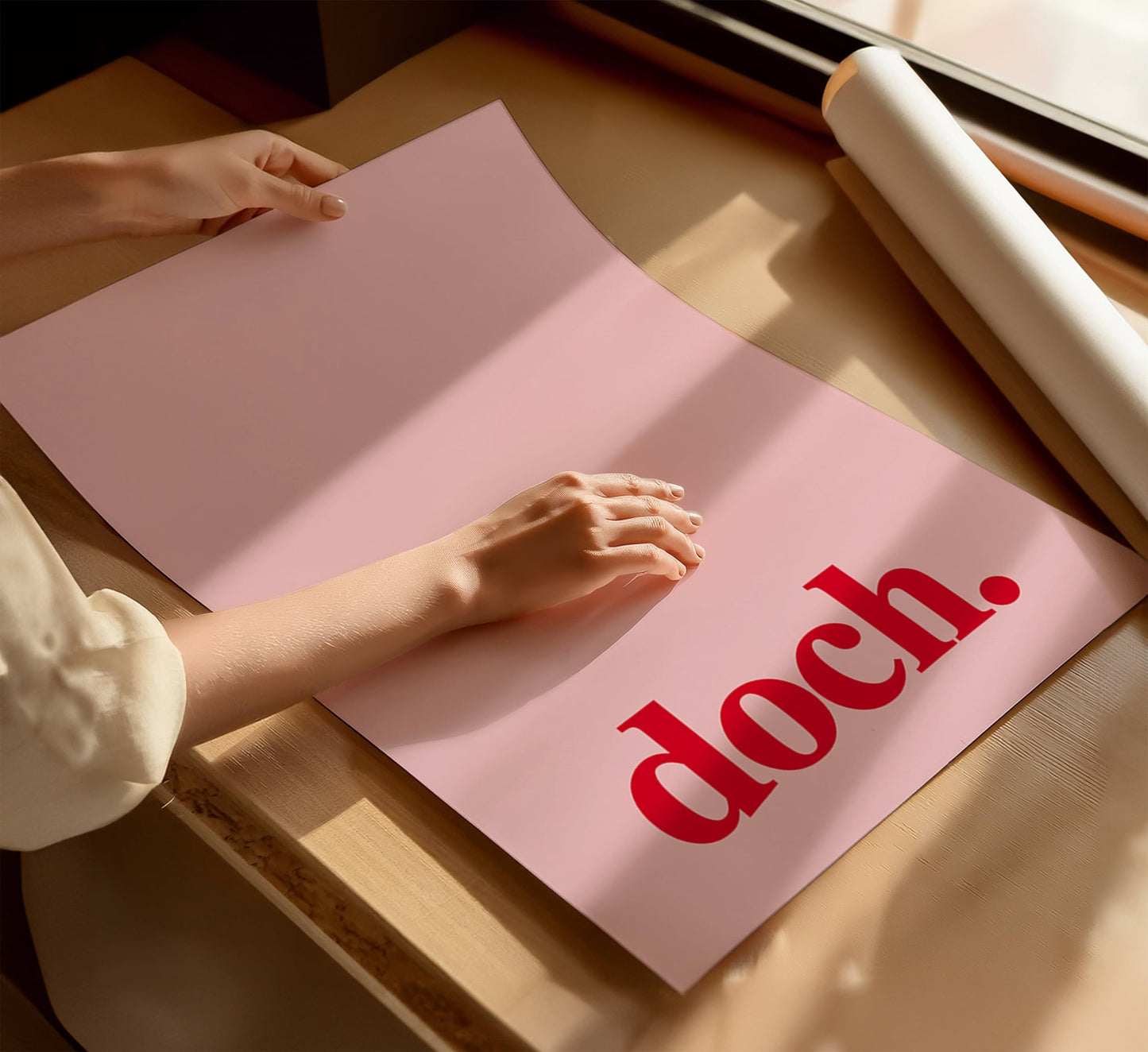 Typografie-Poster mit "Doch Schriftzug in rot und pink, Hochformat.