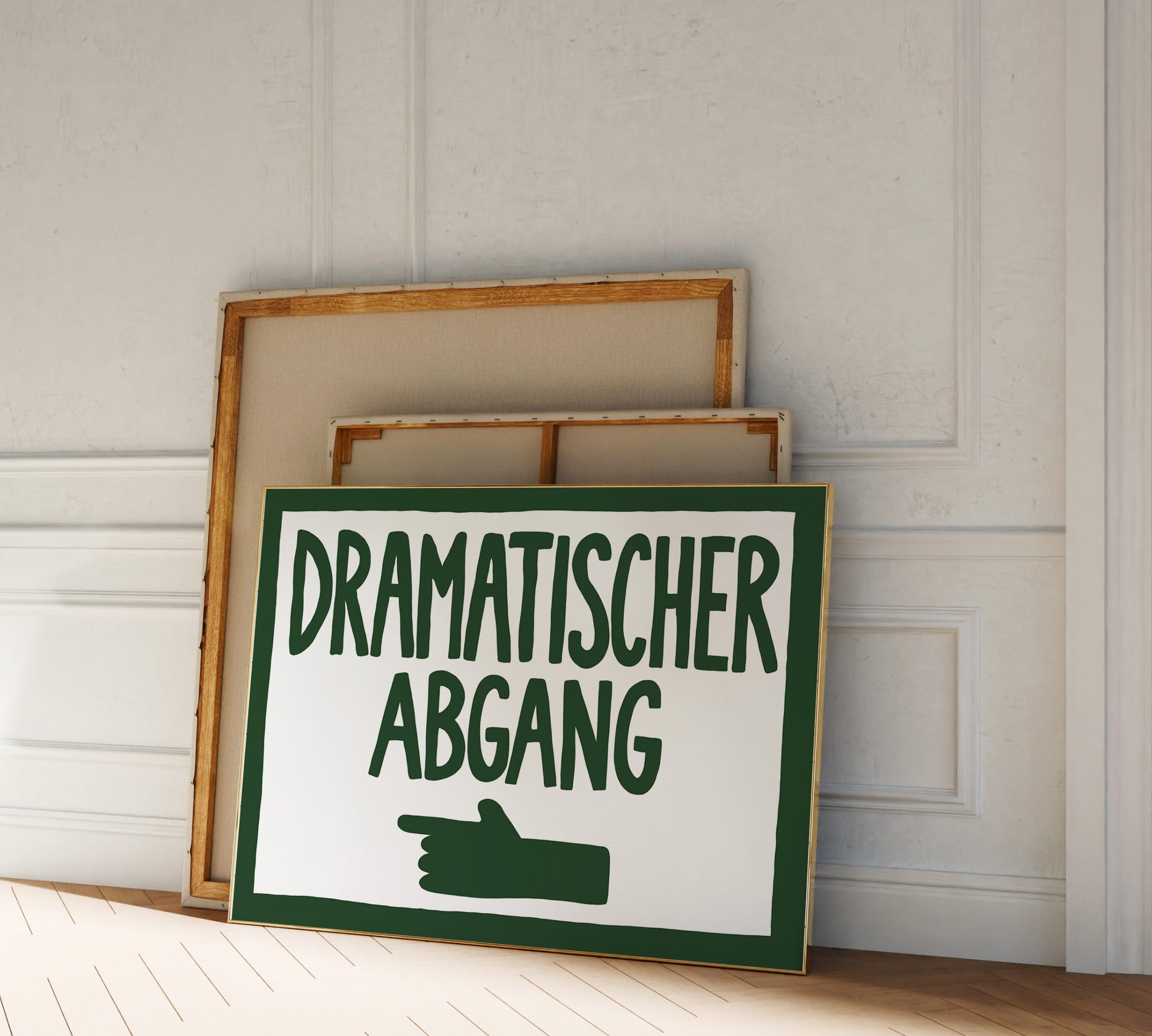Funny Office Poster für modernes Arbeitszimmer mit dem Aufdruck "Dramatischer Abgang"