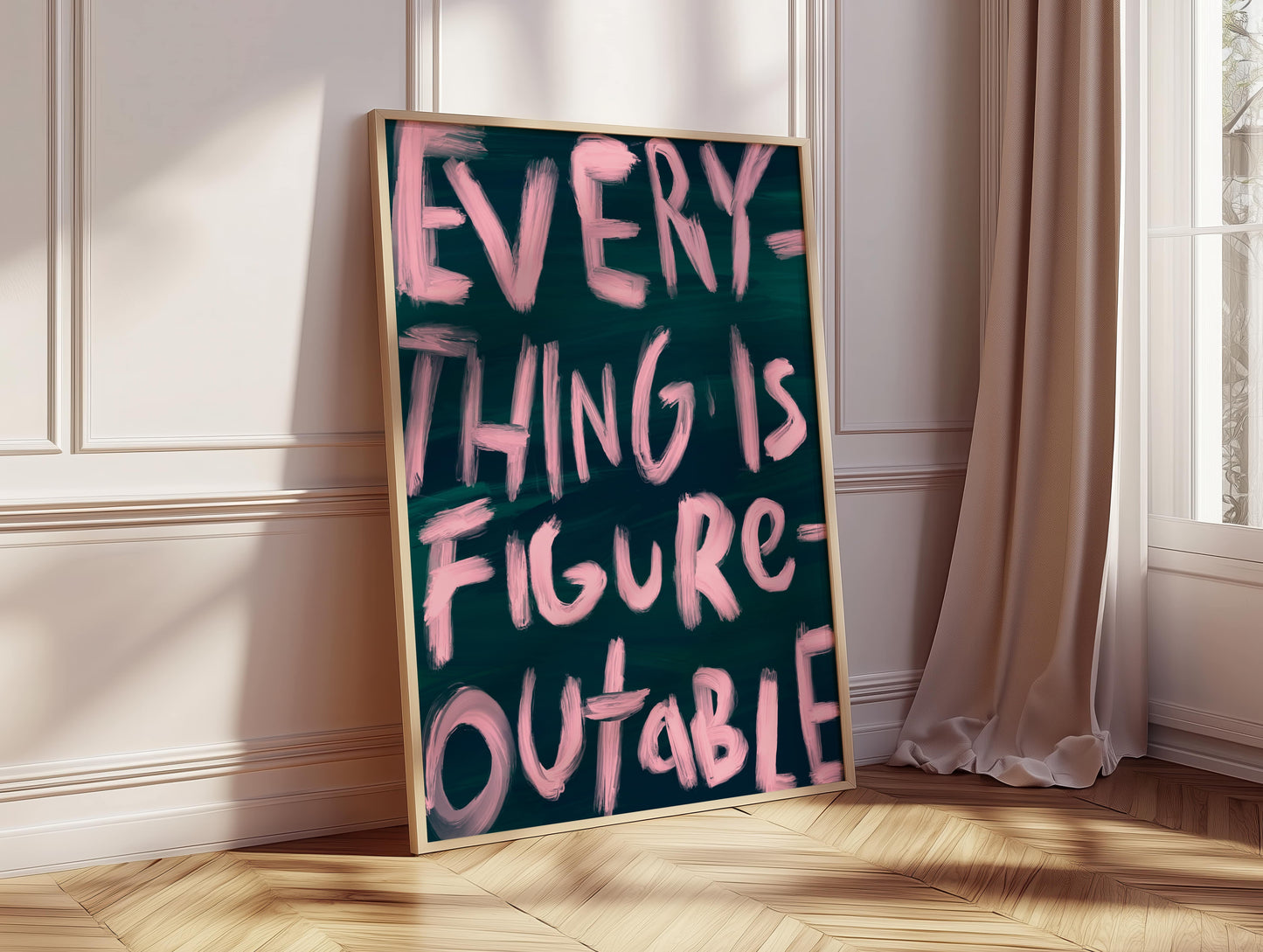 Minimalistische Wandkunst als Geschenkidee für Gründer und Kreative, Spruch Everything Is Figureoutable