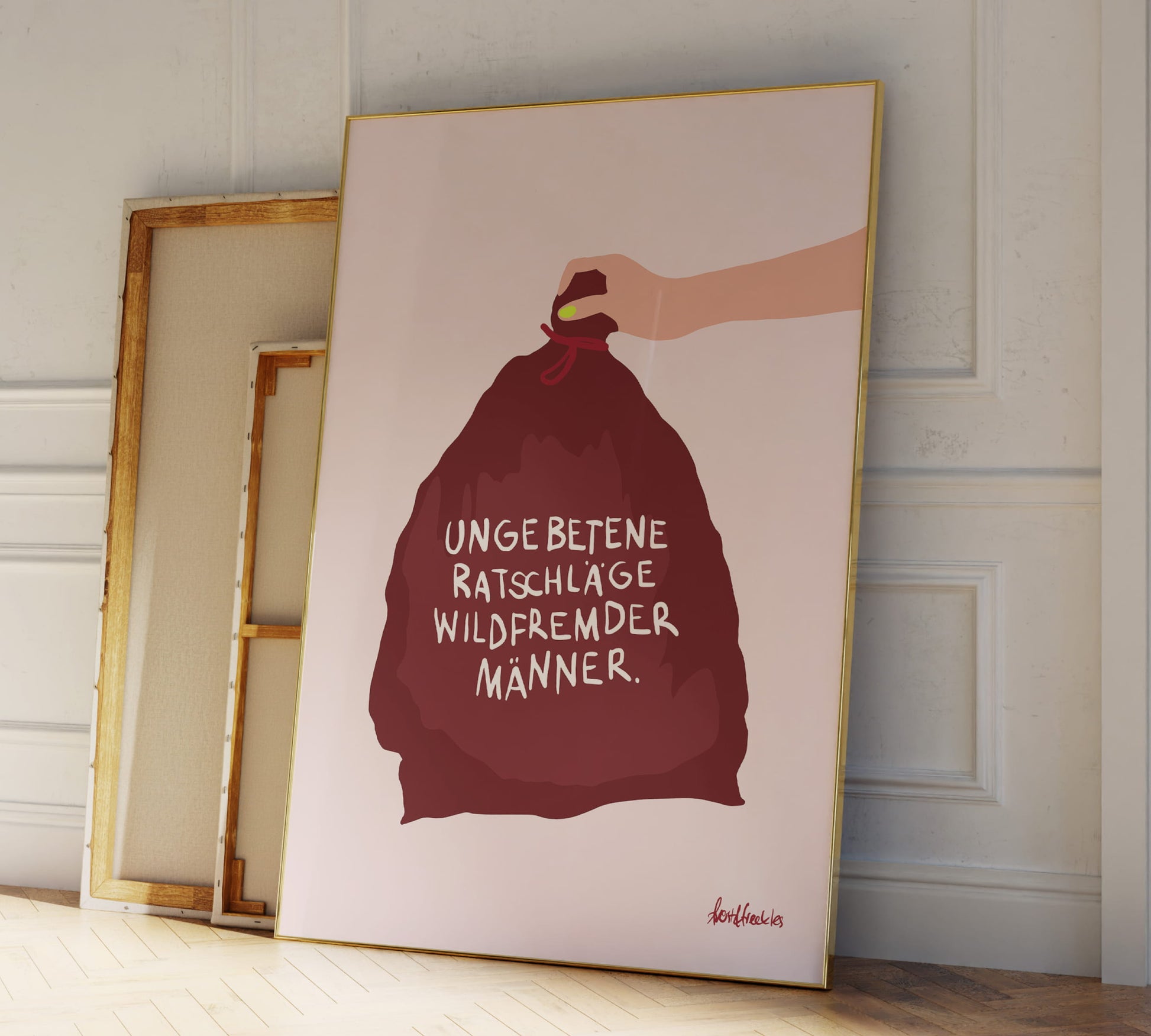 Feministisches Wandbild mit witziger Botschaft und Illustration