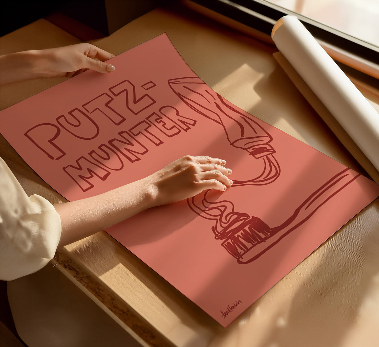 Poster fürs Bad mit humorvollem Wortspiel „Putzmunter“ für Kinder oder Gäste-WC