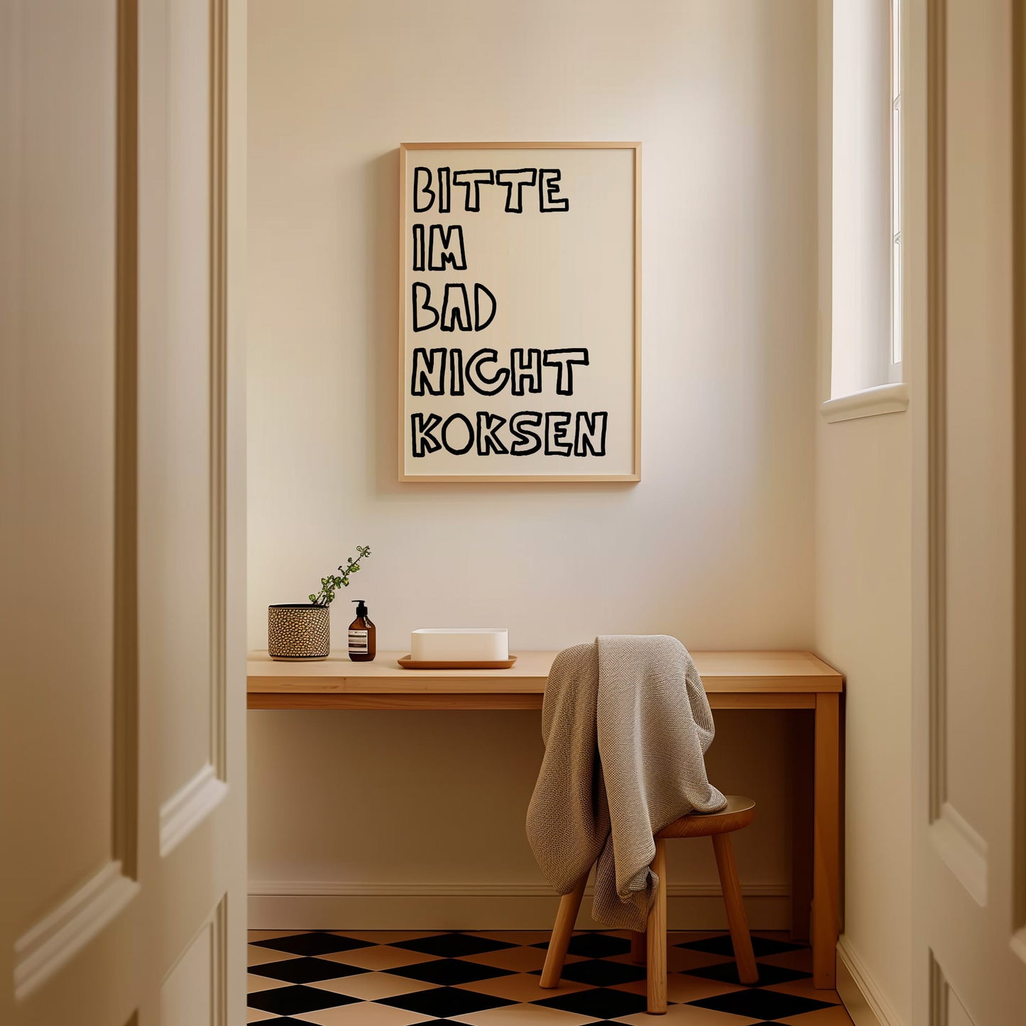 Poster für Badezimmer oder Toilette in Club und Bar mit Spruch "Bitte im Bad nicht koksen"