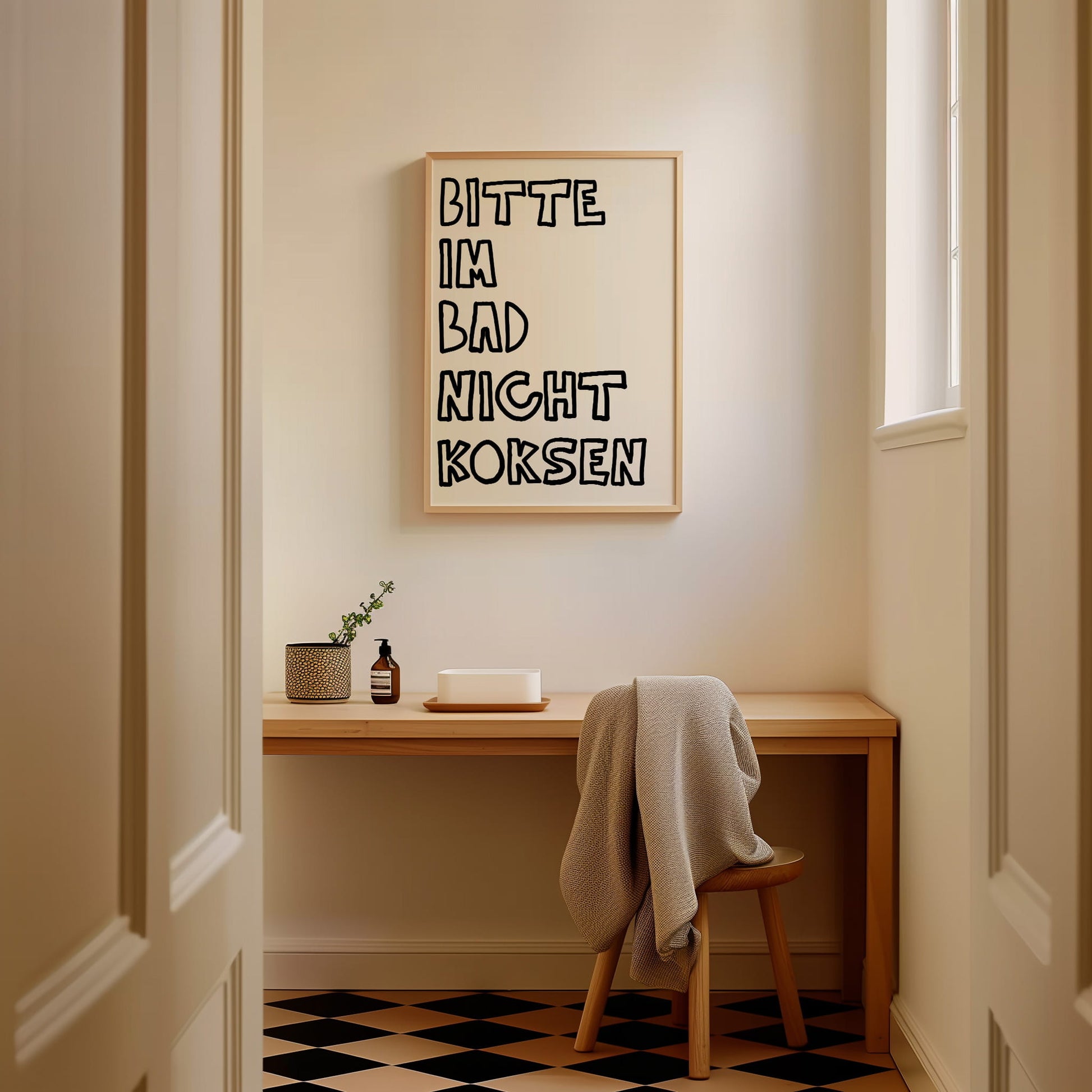 Poster für Badezimmer oder Toilette in Club und Bar mit Spruch "Bitte im Bad nicht koksen"