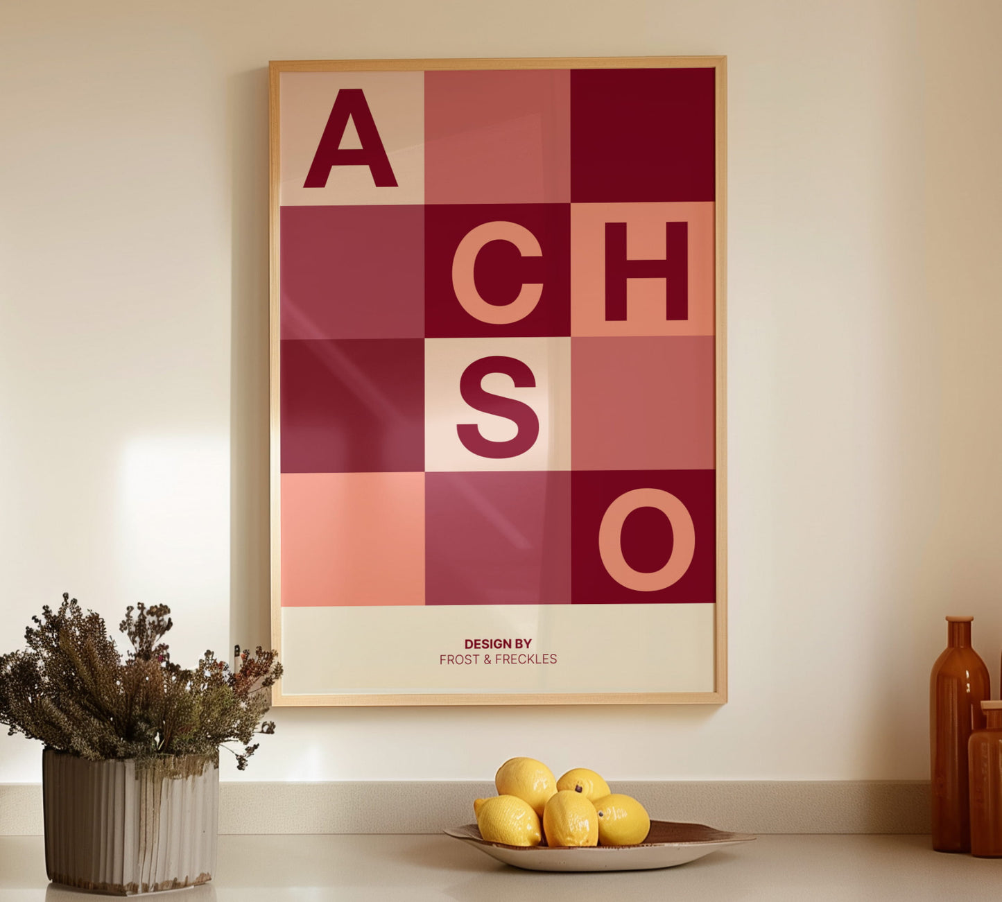 Minimalistisches Achso Poster für reduzierte Einrichtung mit geometrischem Bauhaus Muster in moderner Küche