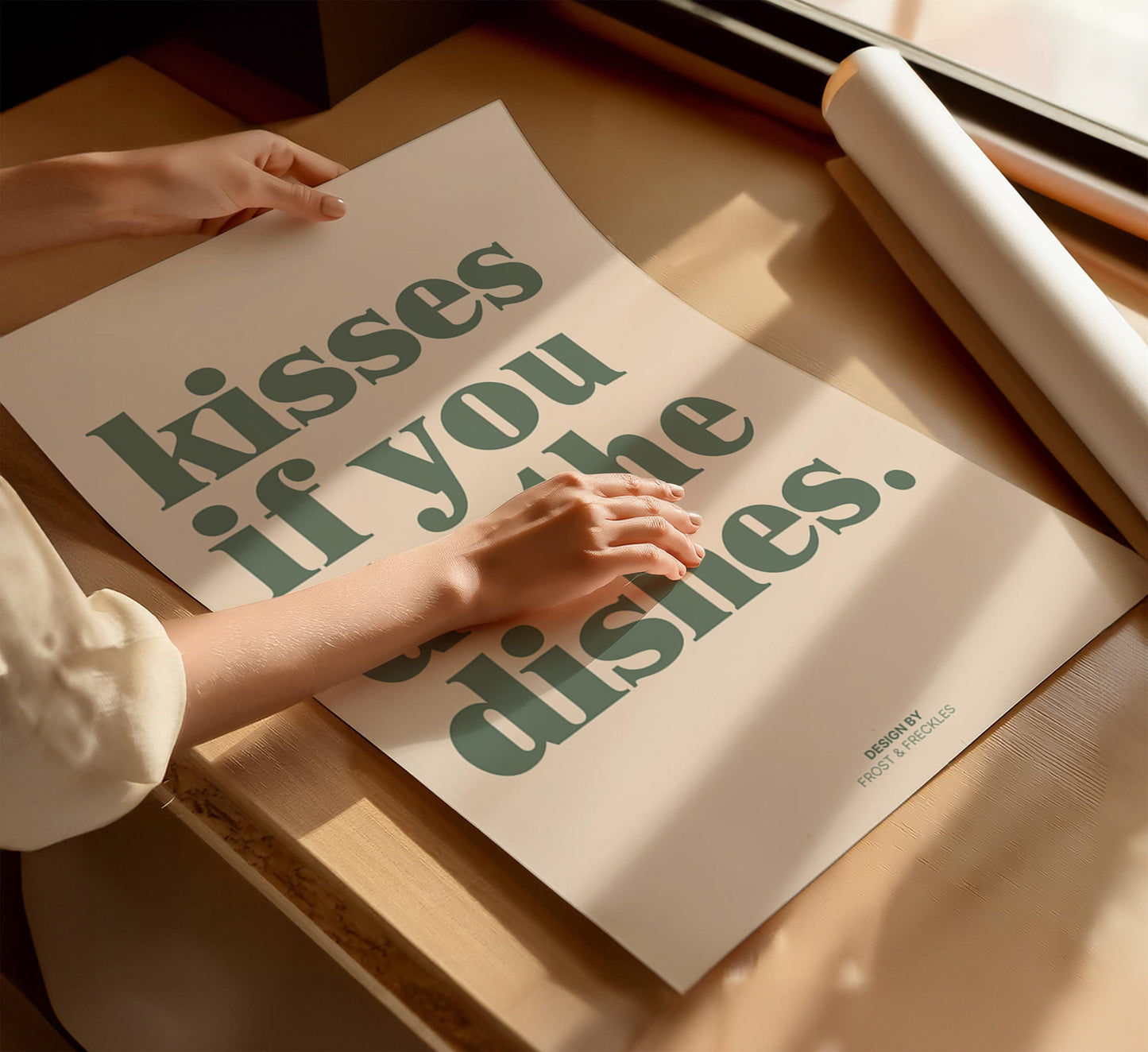 Aesthetic kitchen wall art in sage green mit lustigem Spruch