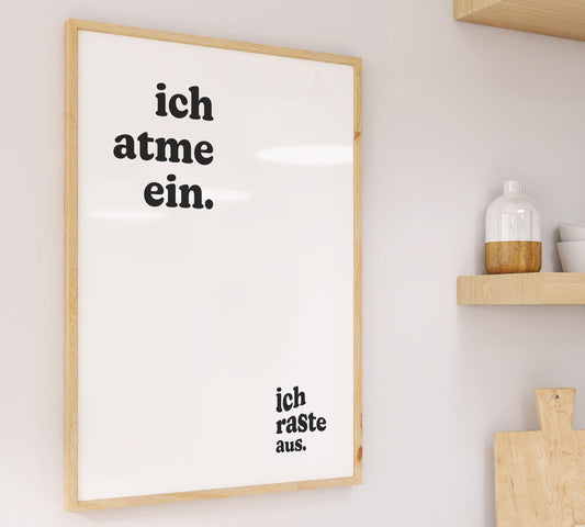 Ich atme ein, Ich raste aus Poster, Lustiges Poster mit Spruch, Witziges Yoga Poster, Meditation Poster, Yoga Geschenk, Yoga Lehrer Bild