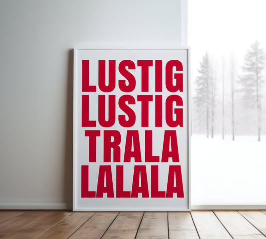 Lustig Lustig Tralalalala Poster, Weihnachten Poster, Weihnachtslied Print, Christmas Wall Art, Lasst uns froh und munter sein, Trala lalala