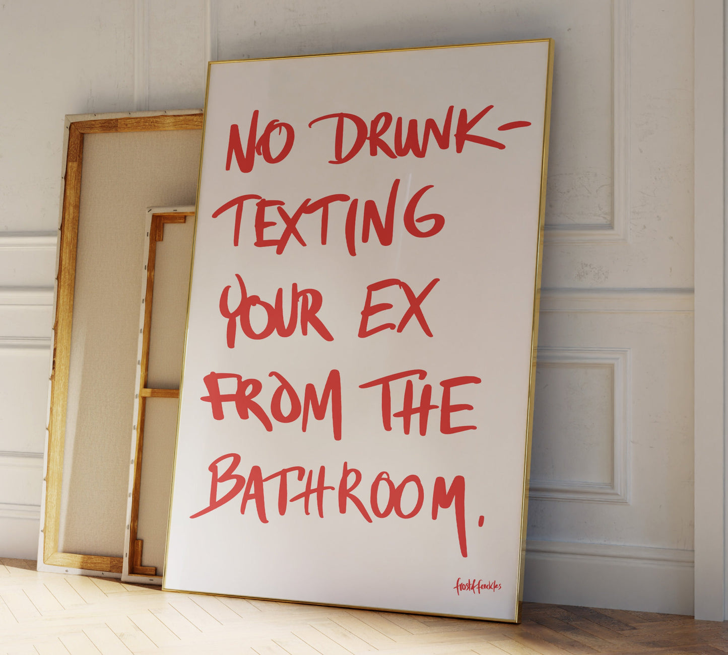 No Drunk Texting Your Ex From The Bathroom, Handwritten Poster Print, Funny Bathroom Toilet Sign, Bathroom Poster, Handwriting in Maroon Red