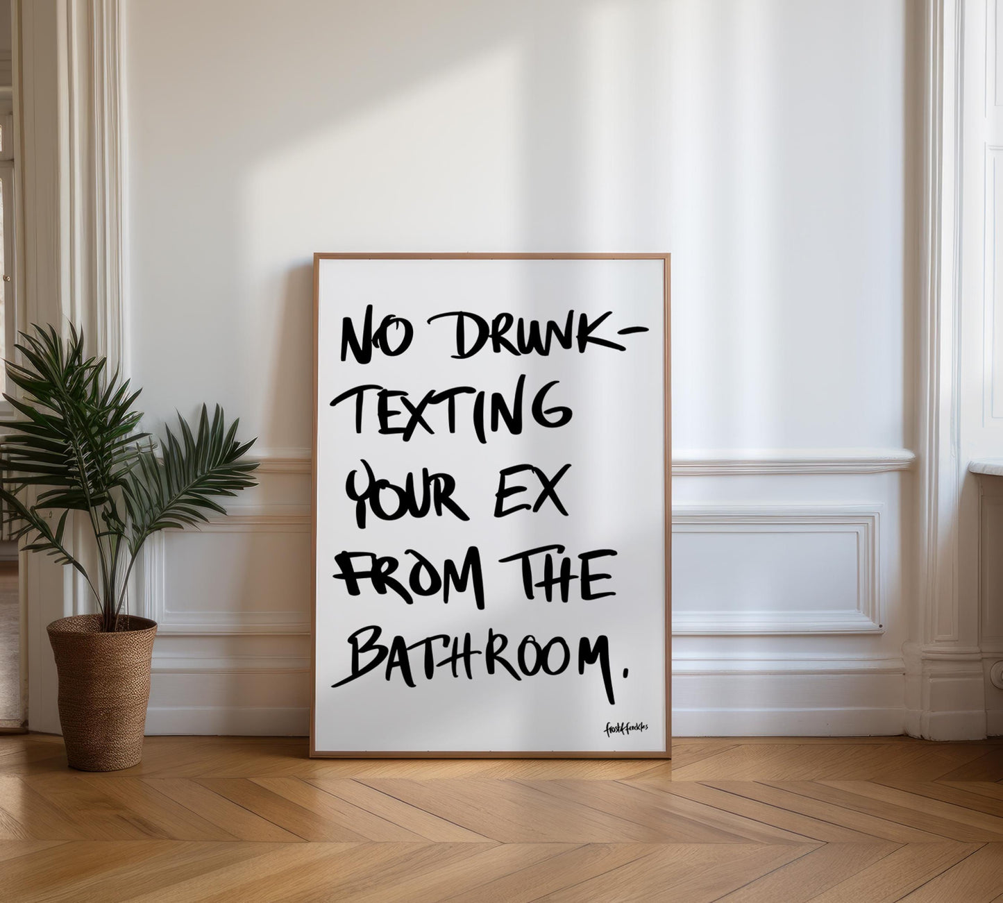 No Drunk Texting Your Ex From The Bathroom, Handwritten Poster Print, Funny Bathroom Toilet Sign, Bathroom Poster, Handwriting in Maroon Red