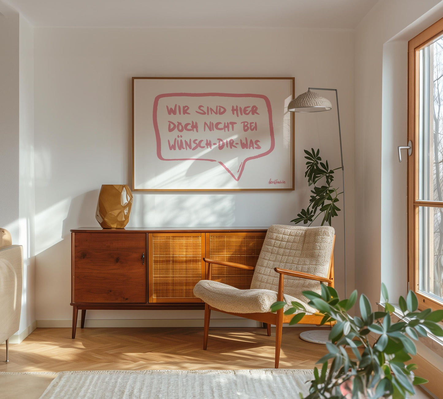Wir Sind Hier Nicht Bei Wünsch Dir Was Poster, Handdrawn Sketch Print, Witziger Spruch, Mama Papa Familie, Lustiges Zitat Küche Wanddekor