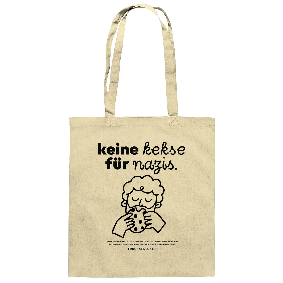 Beiger Baumwollbeutel mit antifaschistischem Spruch als originelle Geschenkidee gegen Nazis, Rechts und Rassismus.