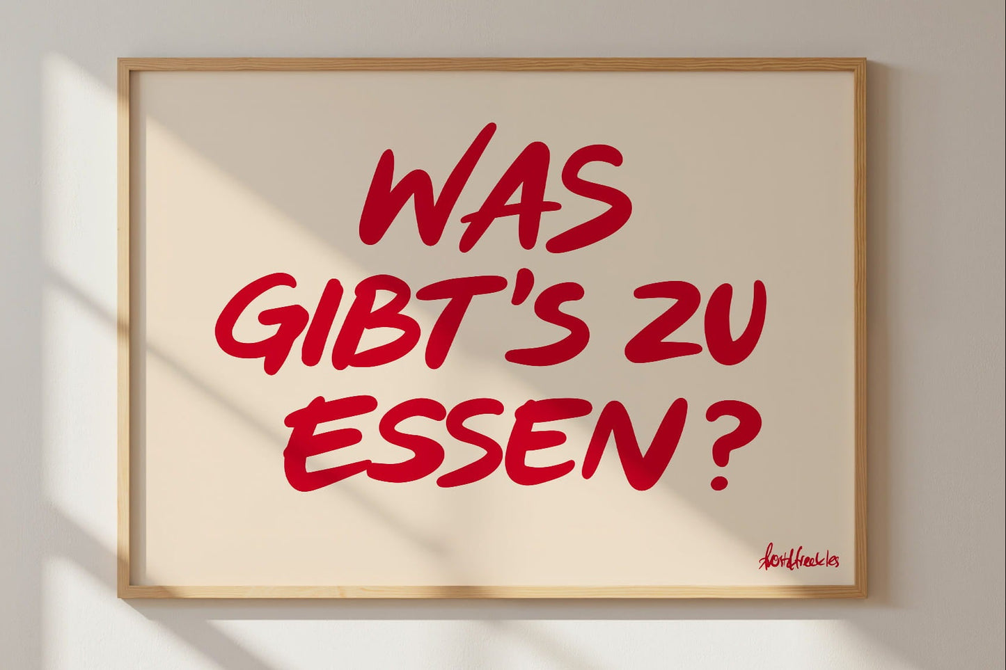 Typografie Wandbild für moderne Küche mit Schriftzug "Was gibts zu essen?"