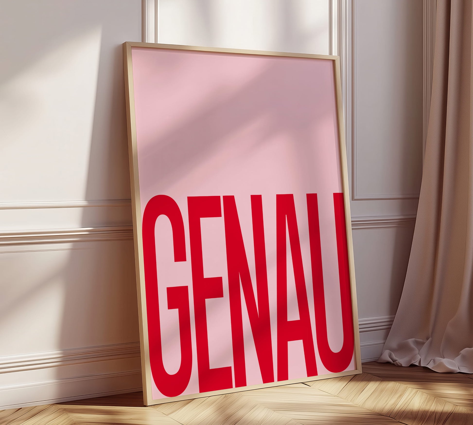 Modener Kunstdruck als Wanddeko mit Aufschrift Genau