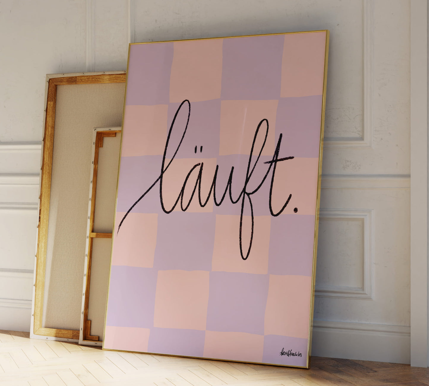 Retro Läuft Print als Pastell Poster mit Schnörkelschrift