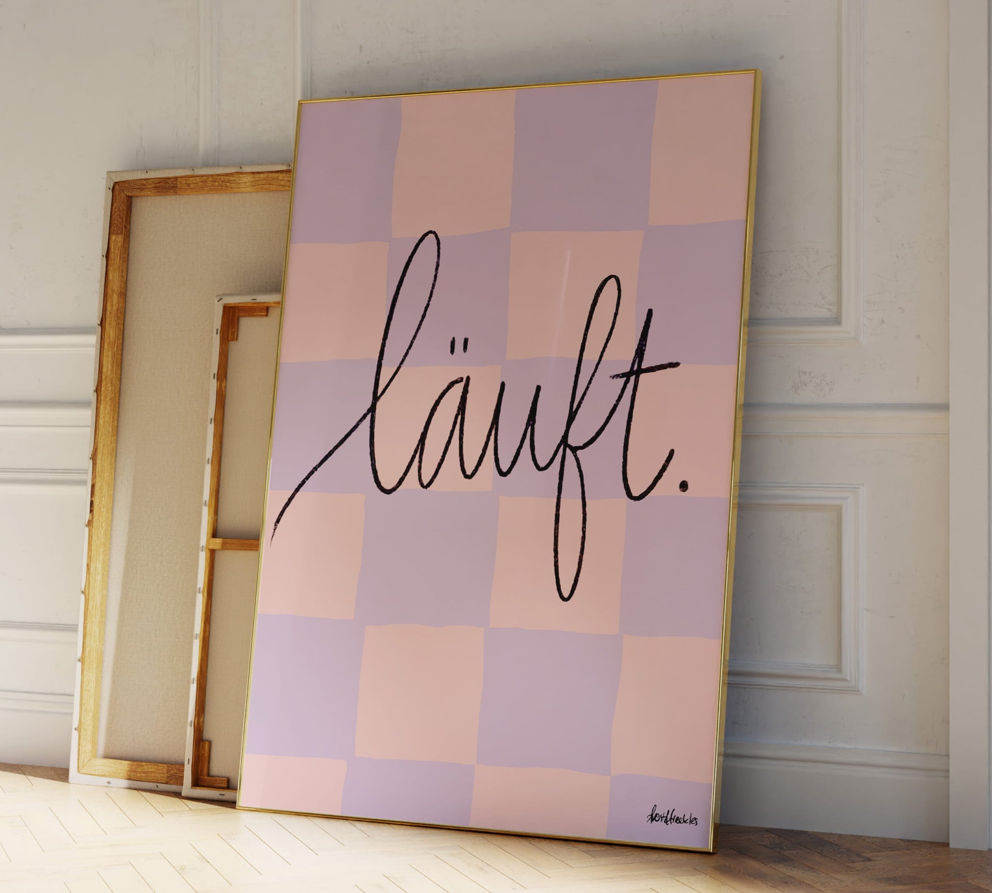 Retro Läuft Print als Pastell Poster mit Schnörkelschrift