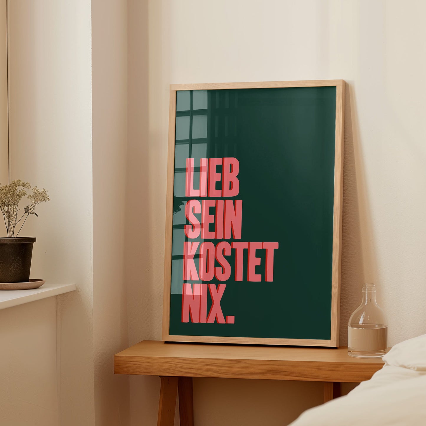 Modernes Wandbild mit freundlichem Text und minimalistischer Typografie