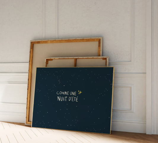 Poetic French wall art for dreamy bedroom decor, two wooden picture frames leaning against boho wall
