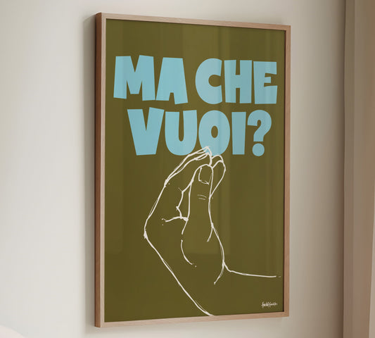 Ästhetisches Italien Poster mit der italienischen Finger Purse Handgeste Ma Che Vuoi als dezenter und stilvoller Blickfang.