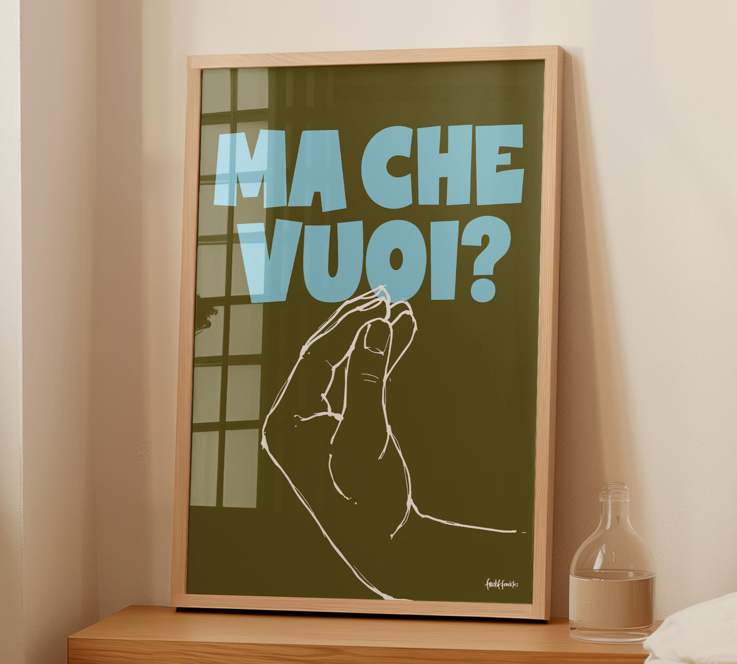 Italiens bekannte Handgeste Finger Purse als beruhigender Art Print für eine helle Gallery Wall im Schlafzimmer.
