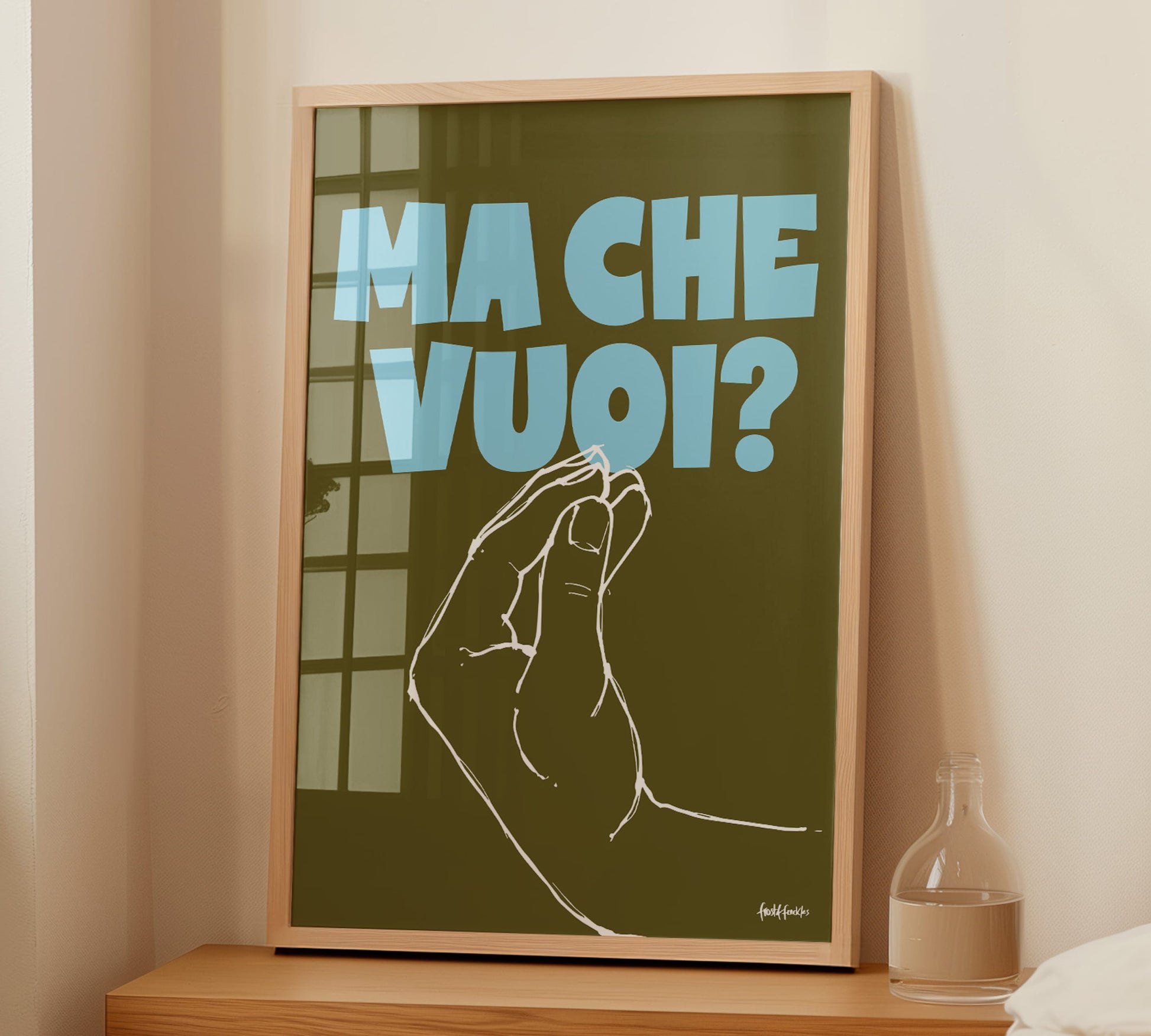 Italiens bekannte Handgeste Finger Purse als beruhigender Art Print für eine helle Gallery Wall im Schlafzimmer.