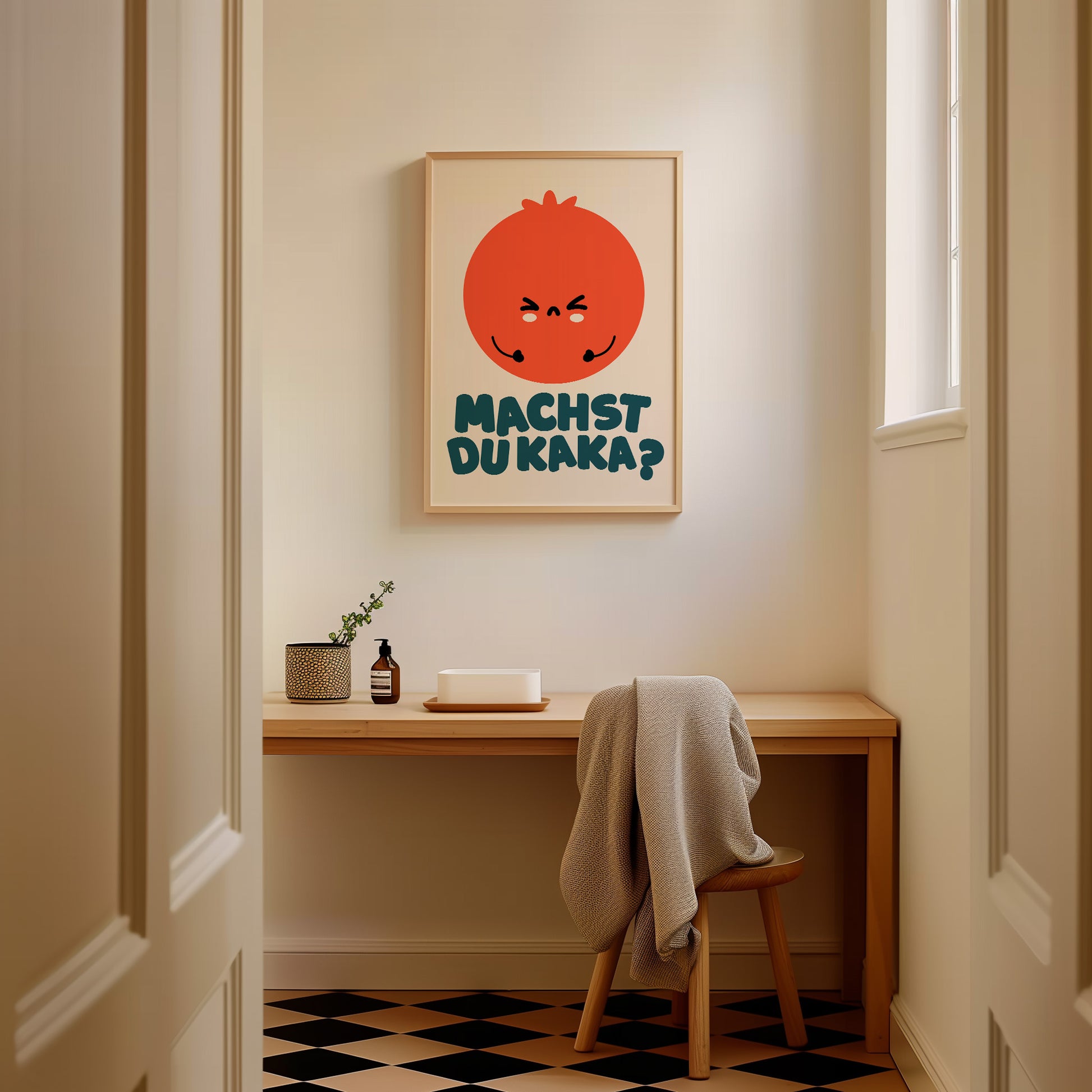 Lustiges Badezimmer Poster "Pipi Kaka Lounge" in minimalistischem Design