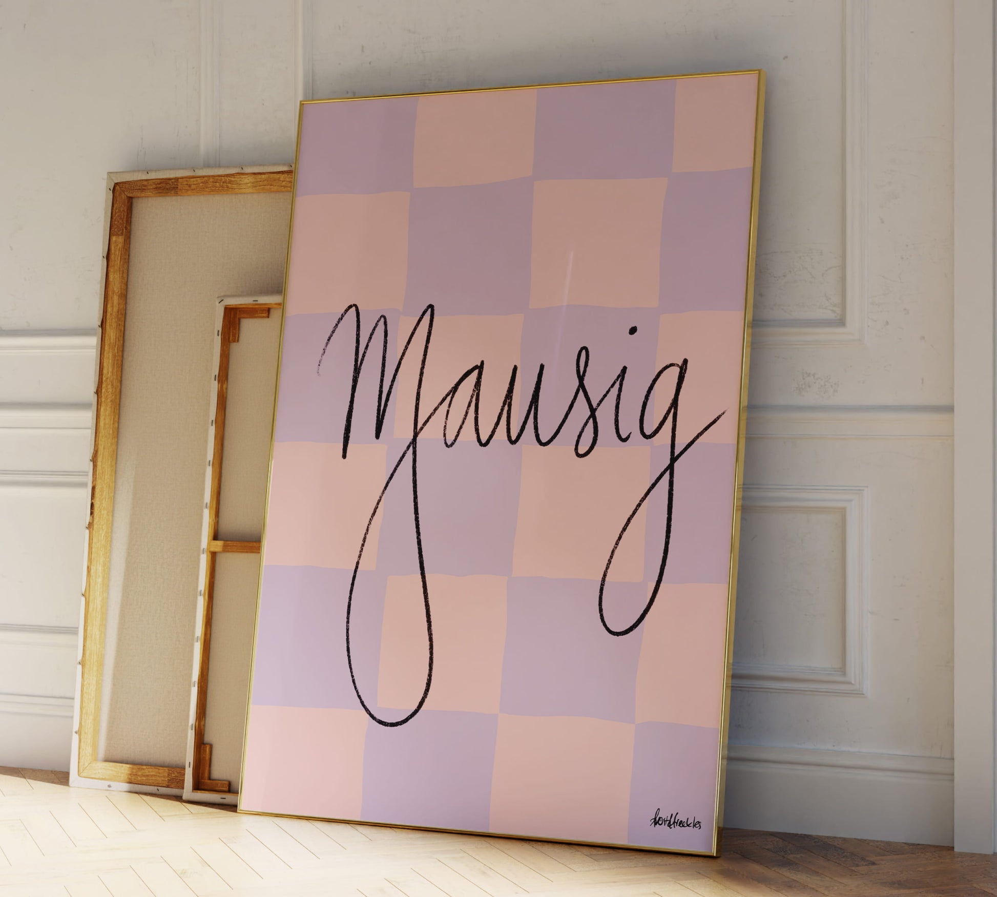 Mausig Poster für verspielte Retro Wanddeko in Rosa und Lila 