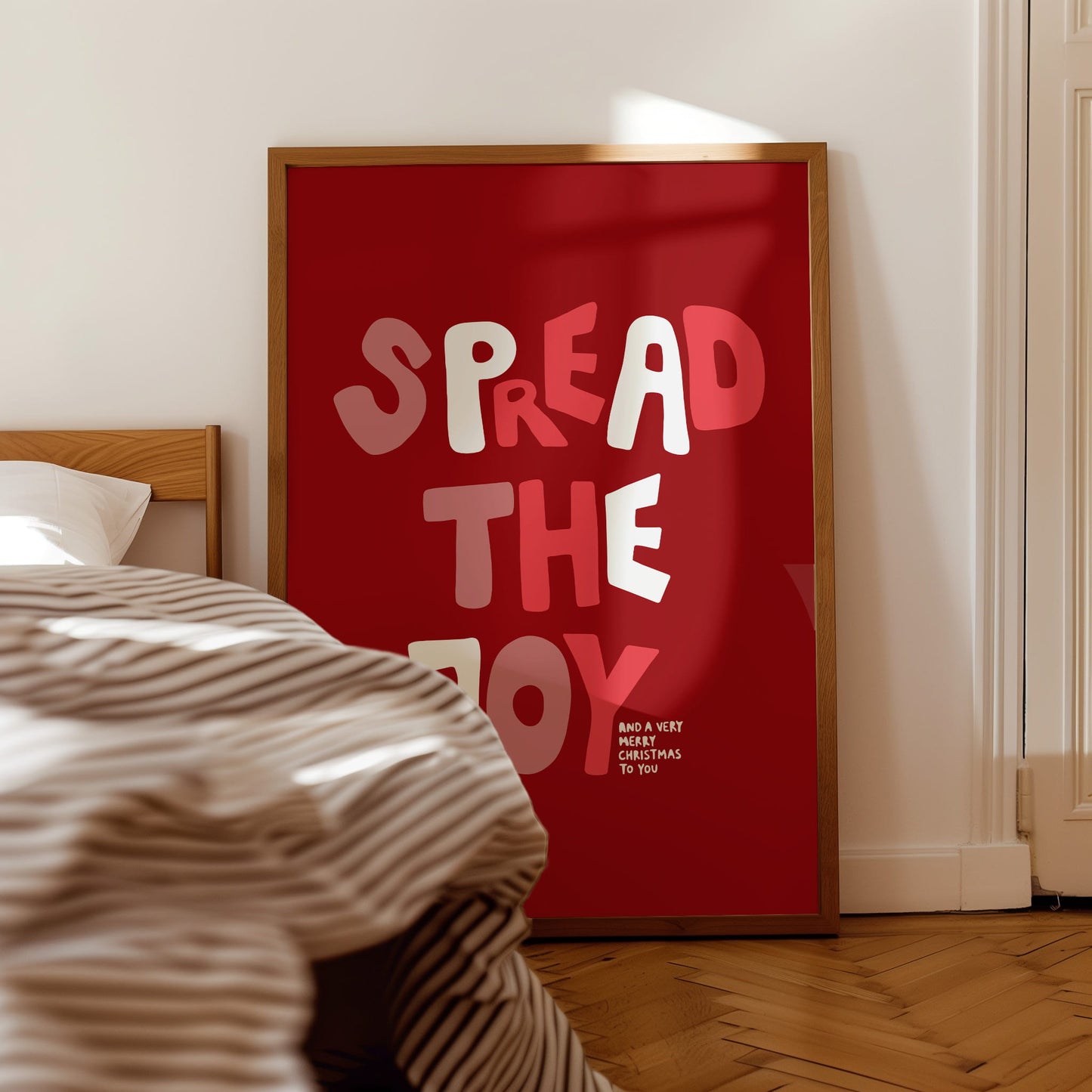 Gemütliches Einrichtungsbeispiel: Das Weihnachts-Wandbild für cozy Christmas Stimmung im Schlafzimmer oder Wohnzimmer.