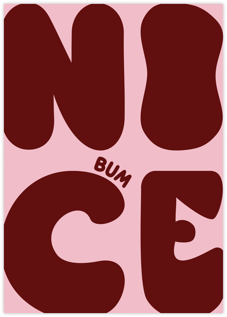 Witziges Badezimmer Poster mit der Aufschrift "Nice Bum" für Toilette, Klo oder Gäste-WC in Pink Rot.