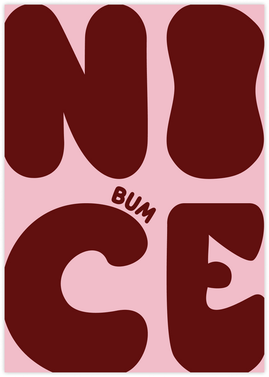Witziges Badezimmer Poster mit der Aufschrift "Nice Bum" für Toilette, Klo oder Gäste-WC in Pink Rot.