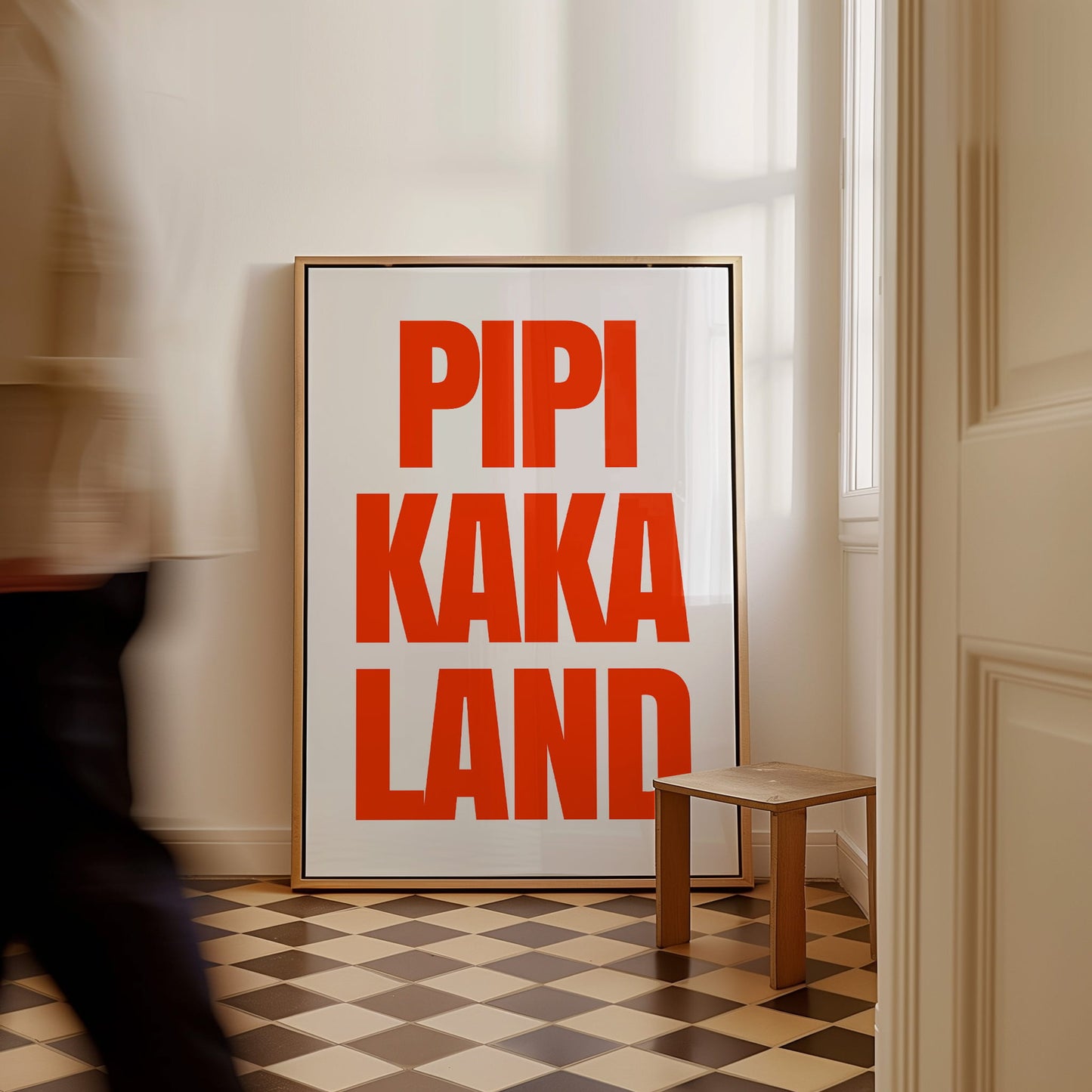 Humorvolles Textposter Pipi Kaka Land als moderne Wandkunst in frischen, hellen Farben