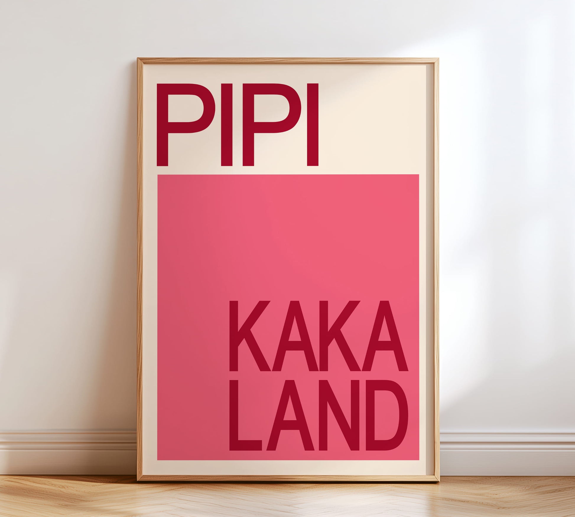 Lustiges Badezimmer Poster "Pipi Kaka Land" im minimalistischen modernen Design