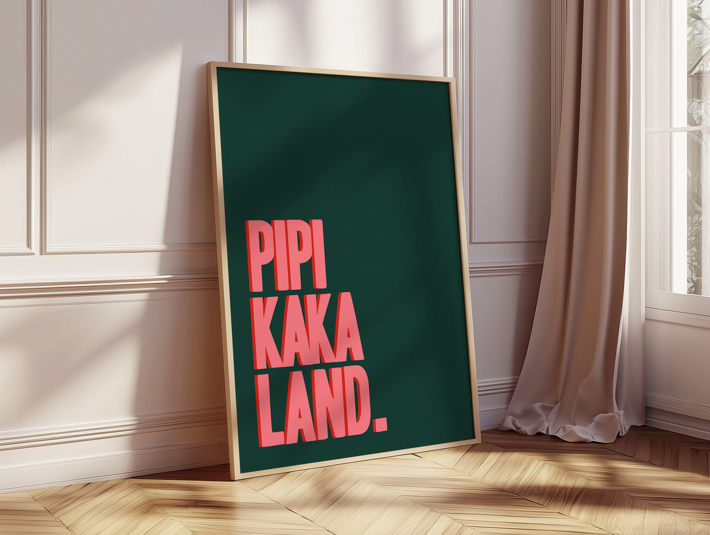 Gerahmtes Sprüche Poster Pipi Kaka Land in modernem Design