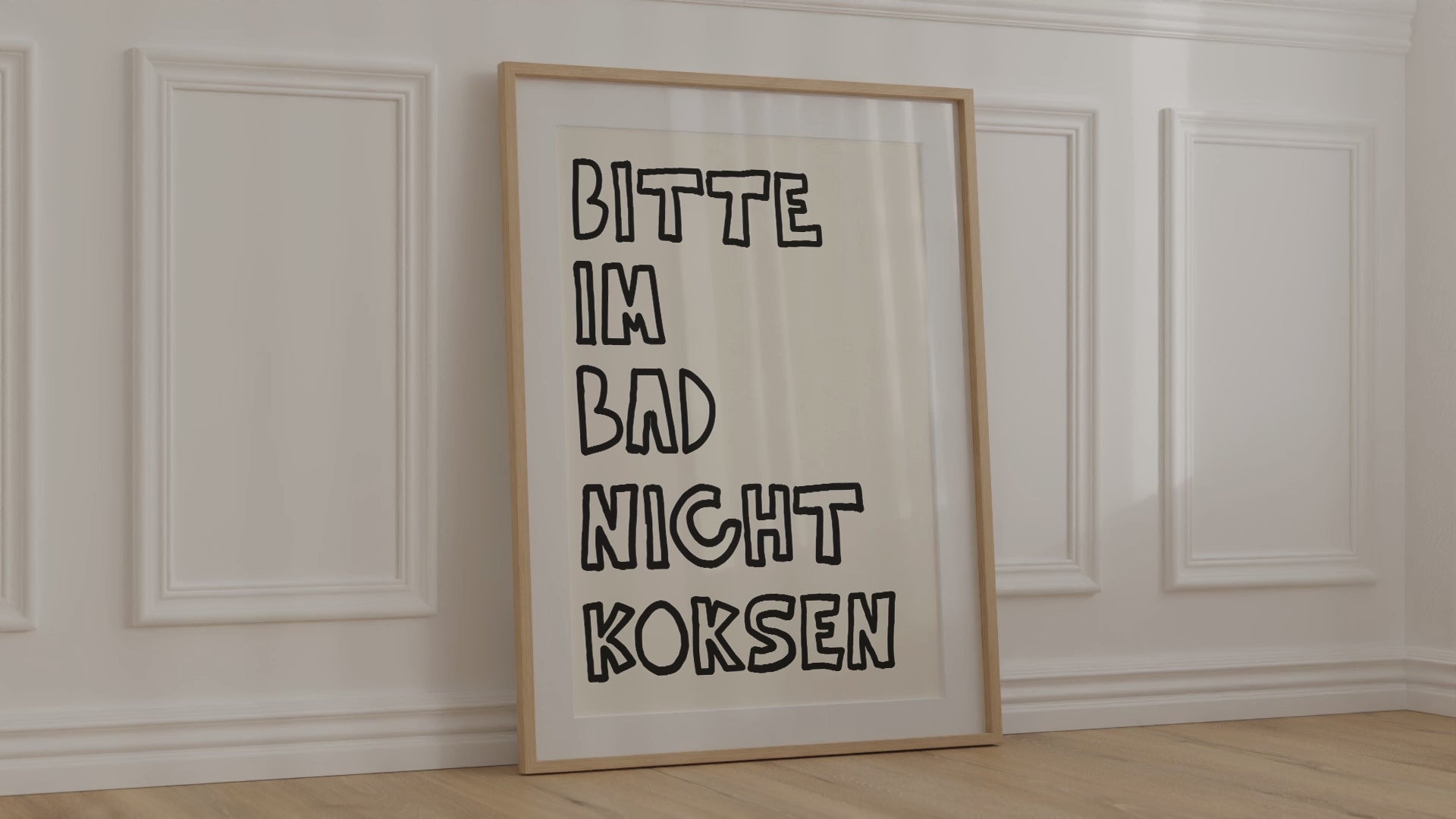 Minimalistische Wanddeko fürs Gäste-WC mit schwarzem Humor mit "Bitte im Bad nicht koksen" Spruch