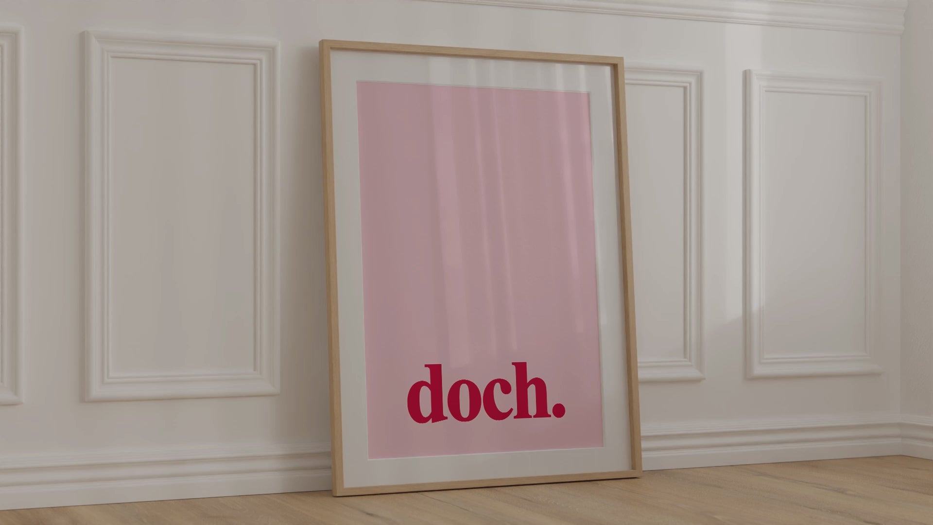Modernes, minimalistisches "Doch" Poster in rot/pink, gerahmt, Hochformat, Wohnzimmerwand.
