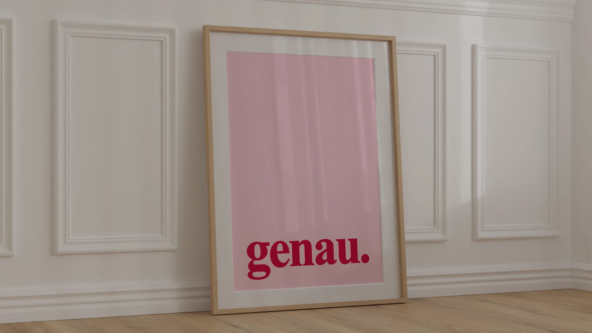 Modernes "Typografie" Poster mit dem deutschen Wort "Genau" in pink/rot.
