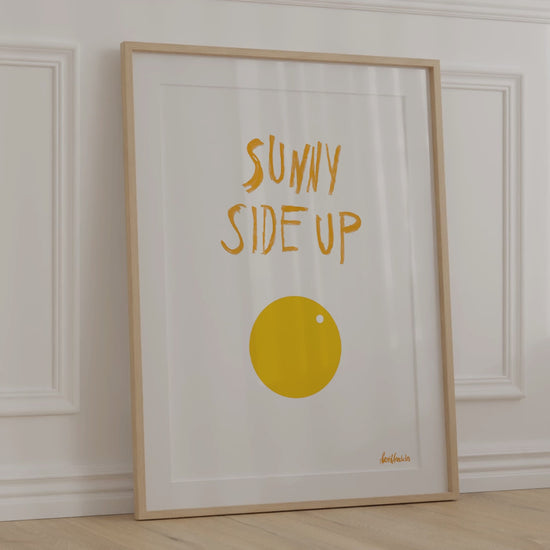 Sunny Side Up Egg poster print with white background and yellow yolk design, modern kitchen wall décor.